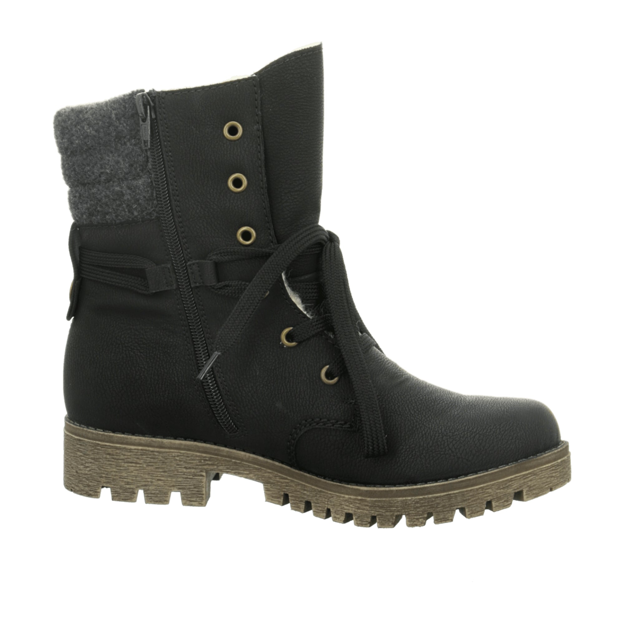 Rieker Women's Black Ankle Boots with Block Heel and Warm Textile Lining