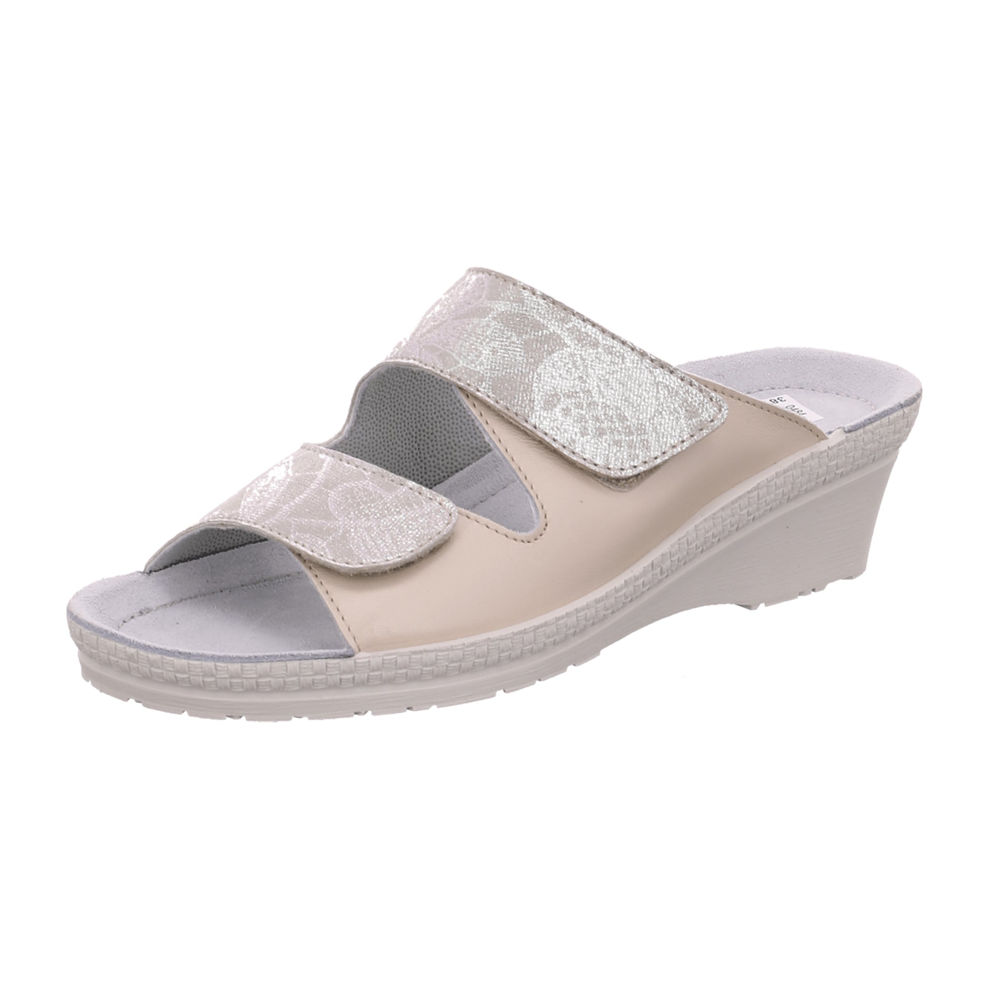 Rohde Women's Beige Pantolette Leather Sandals with Velcro Closure