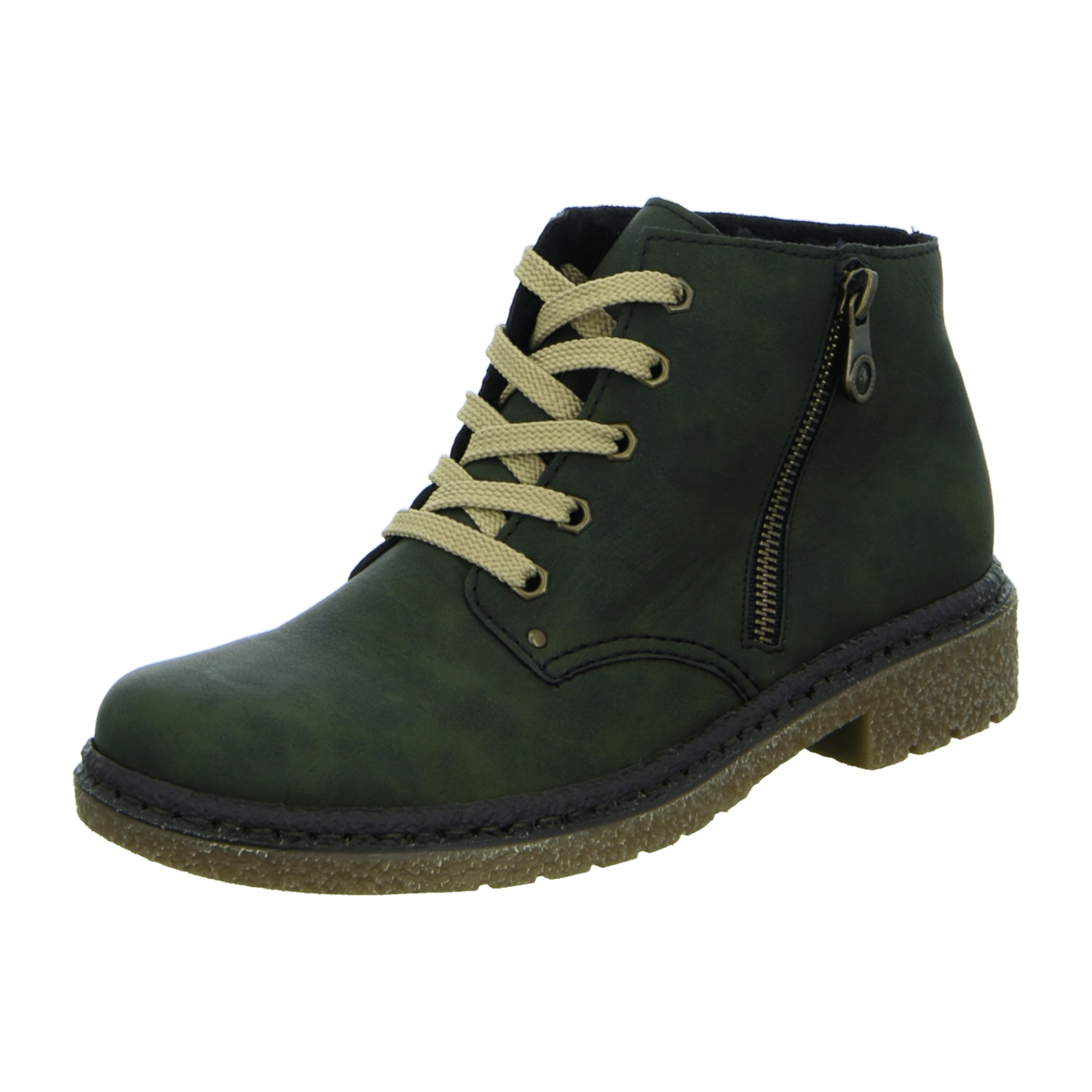 Rieker Women's Green Retro Lace-Up Boots with Warm Lining and Comfort System