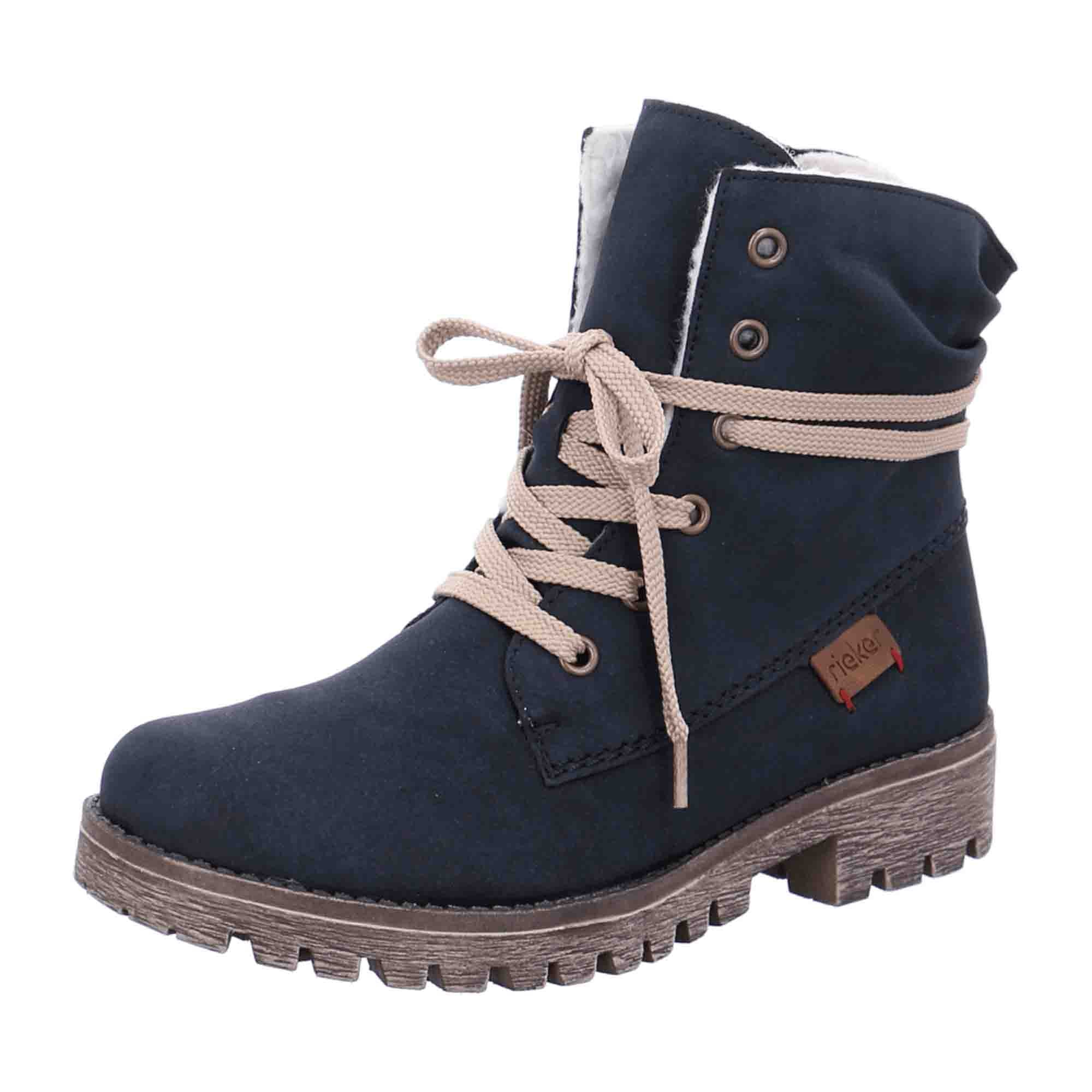 Rieker Ocean Blue Women's Mid-Calf Lace-Up Boots with Warm Lining and Zip
