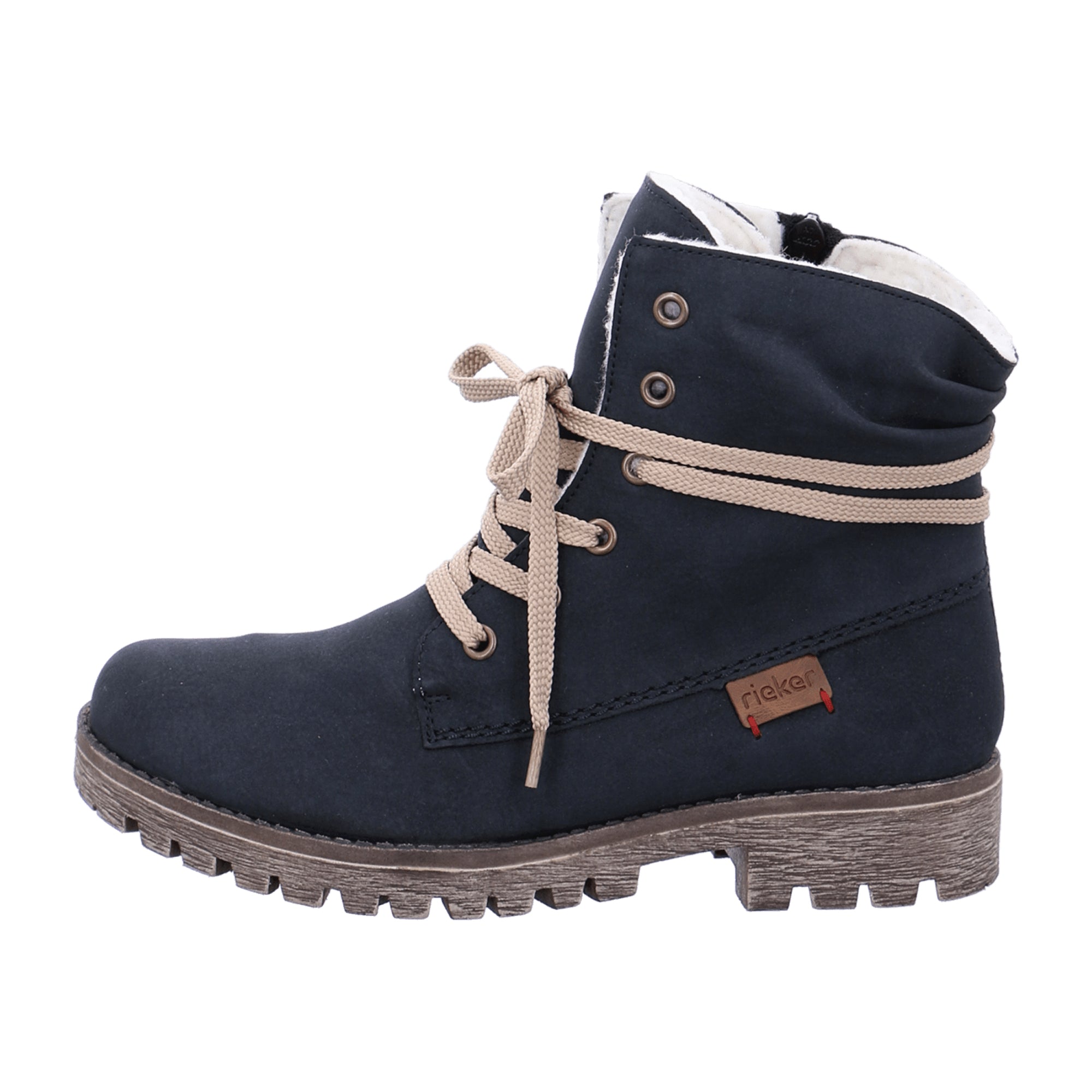 Rieker Ocean Blue Women's Mid-Calf Lace-Up Boots with Warm Lining and Zip