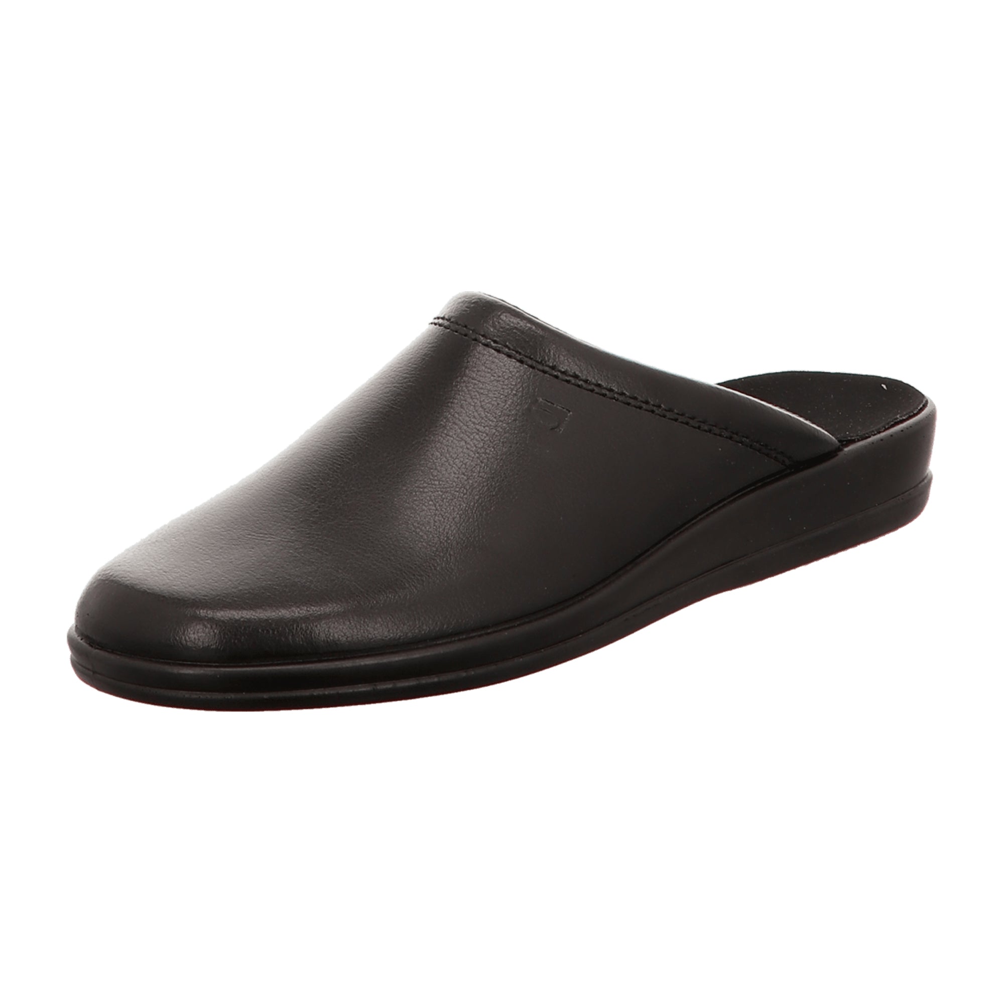Rohde Men's Black Leather House Slippers Comfortable Textile Lining Slip-On