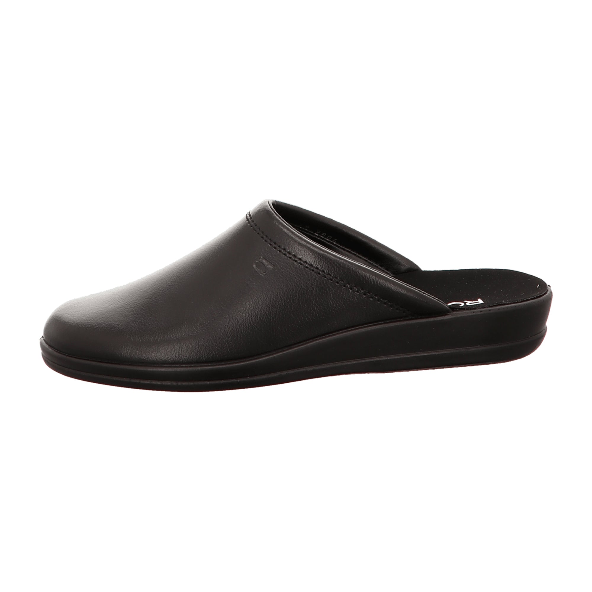 Rohde Men's Black Leather House Slippers Comfortable Textile Lining Slip-On
