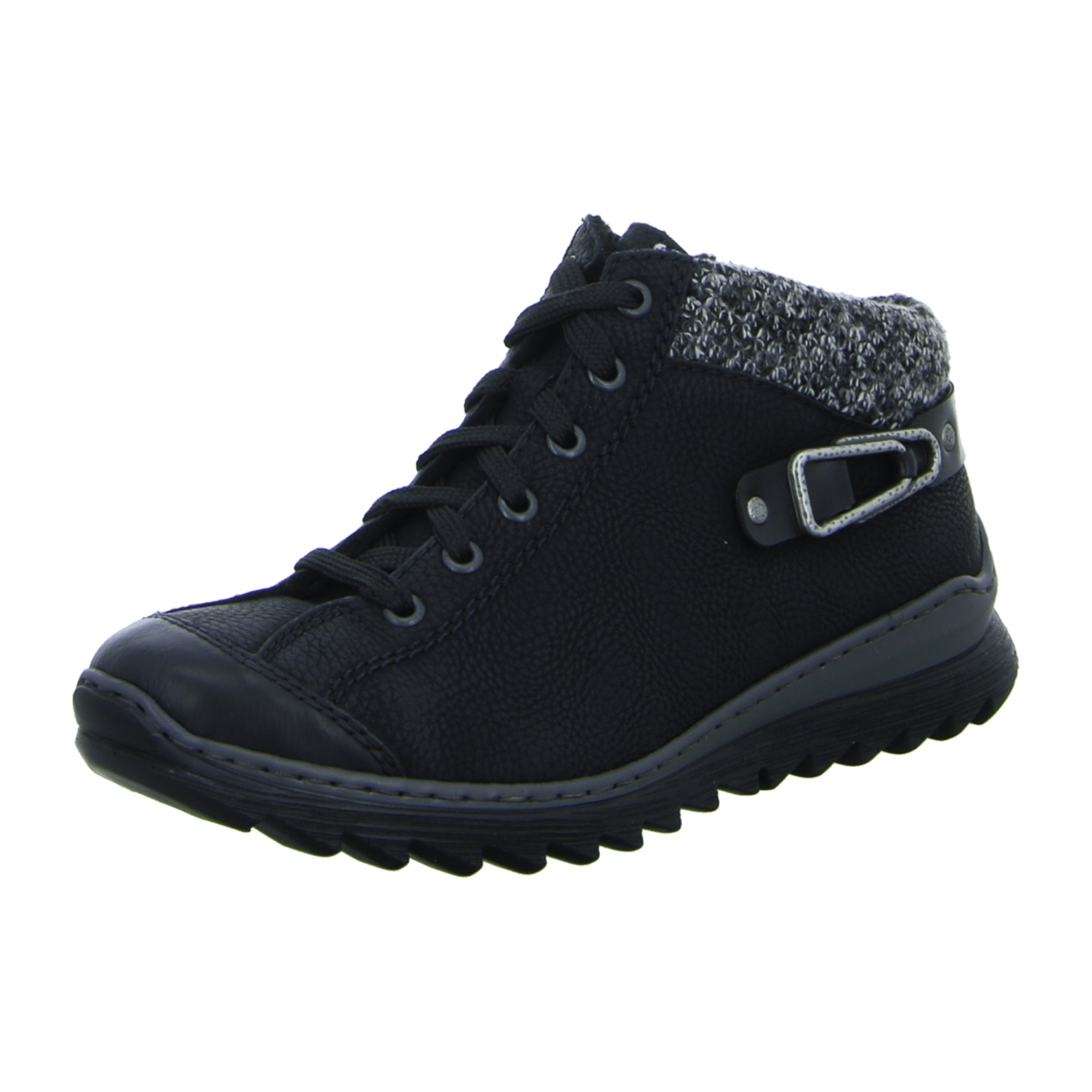 Rieker Women's Black Short Boots Synthetic Material Lace-Up Flat Heel
