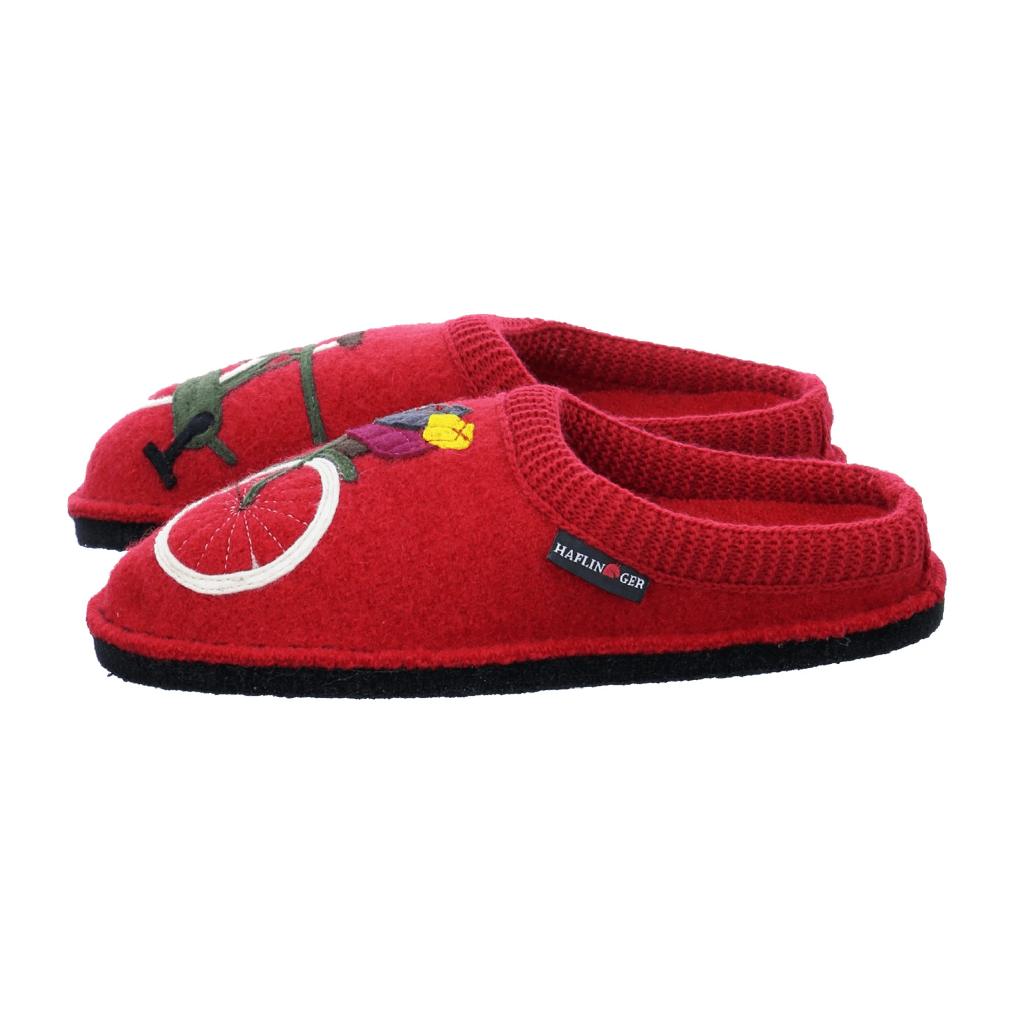 Haflinger Flair Radl Women's Slippers - Durable Black with Red Accents