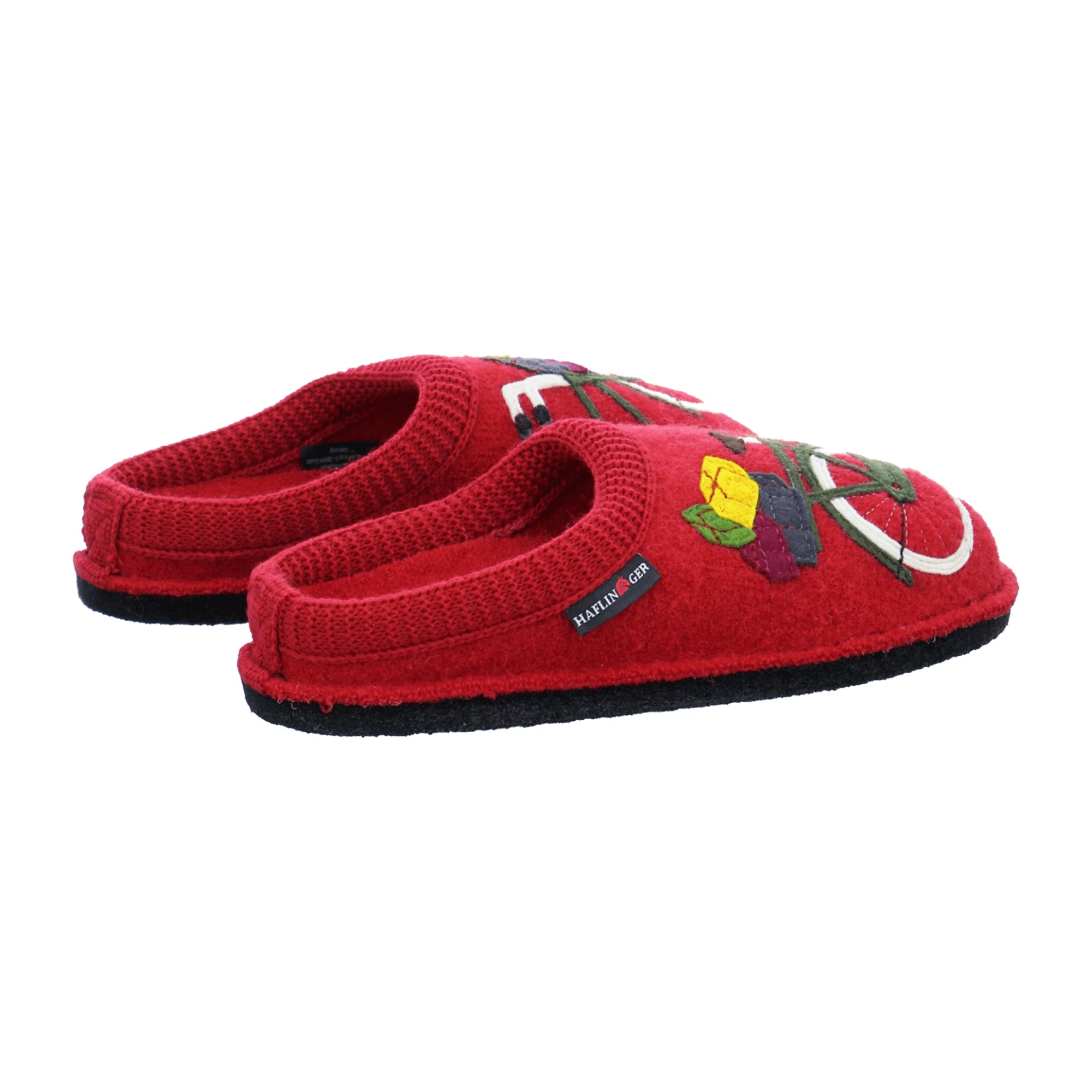 Haflinger Flair Radl Women's Slippers - Durable Black with Red Accents