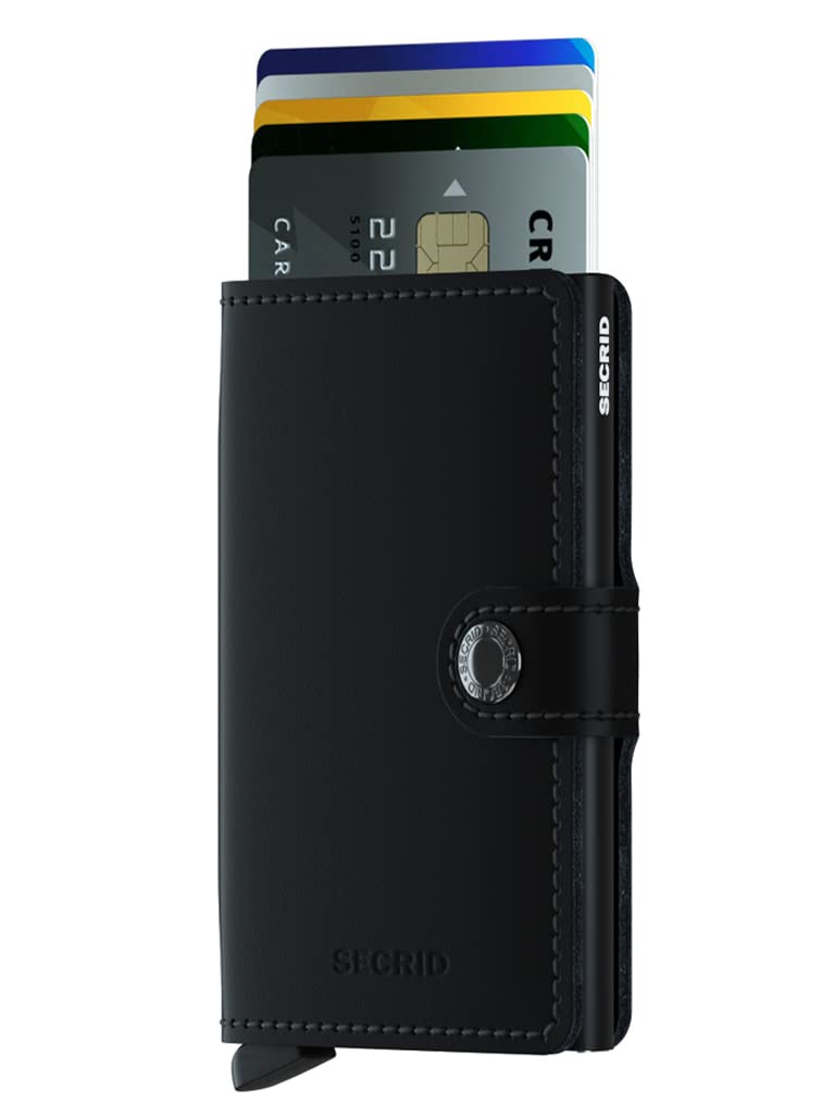 Secrid Miniwallet RFID Card Holder - Black Leather Wallet with Aluminium