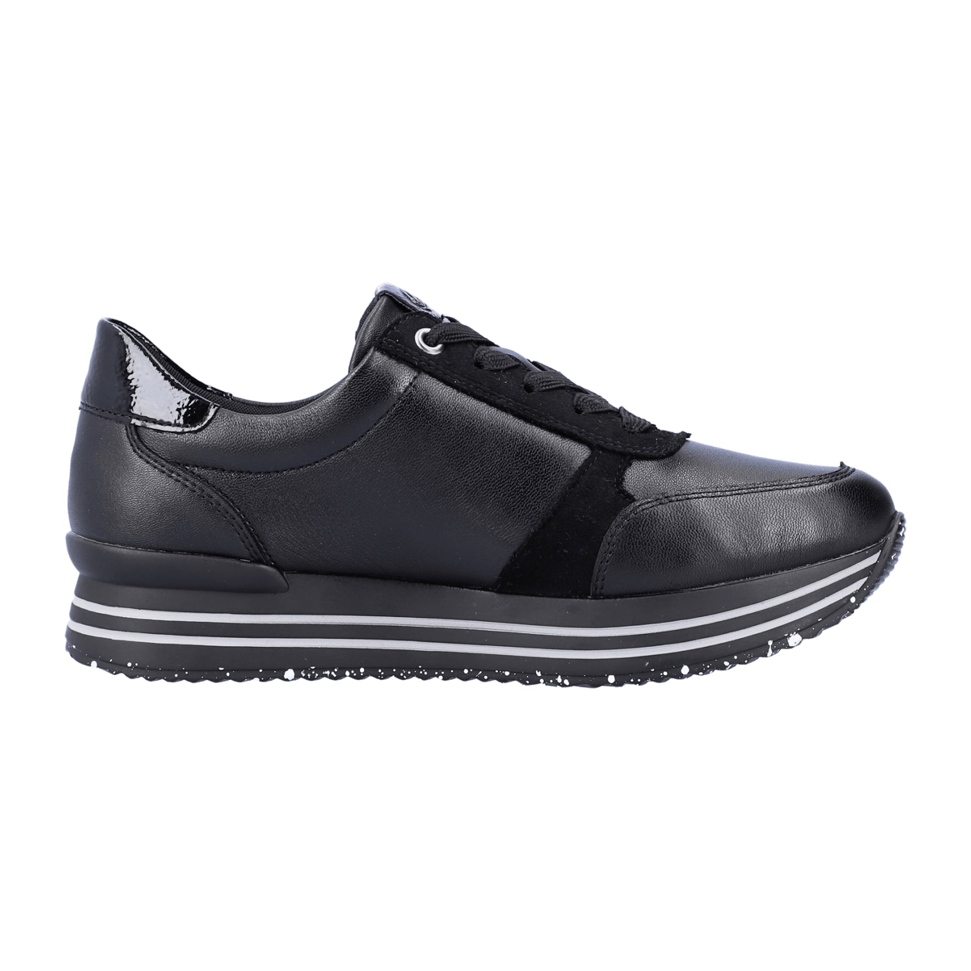 Remonte Women's Black Leather Sneakers with Zip and Lace-Up Closure