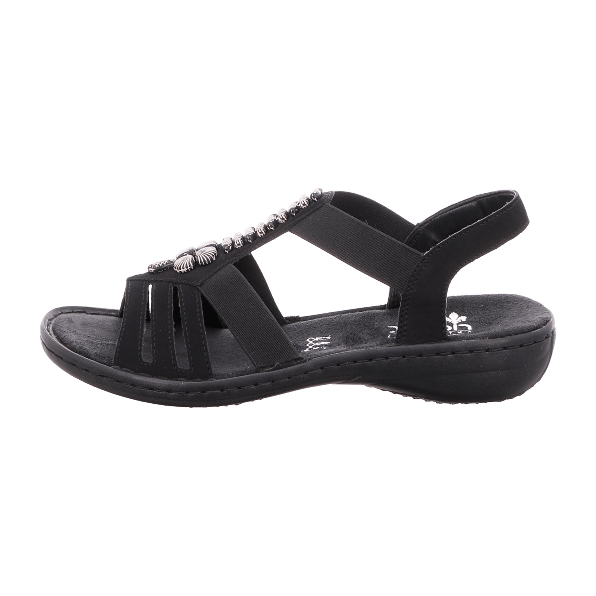 Rieker Women's Black Sandal Comfortable Elastic Strap Faux Leather Summer Shoe