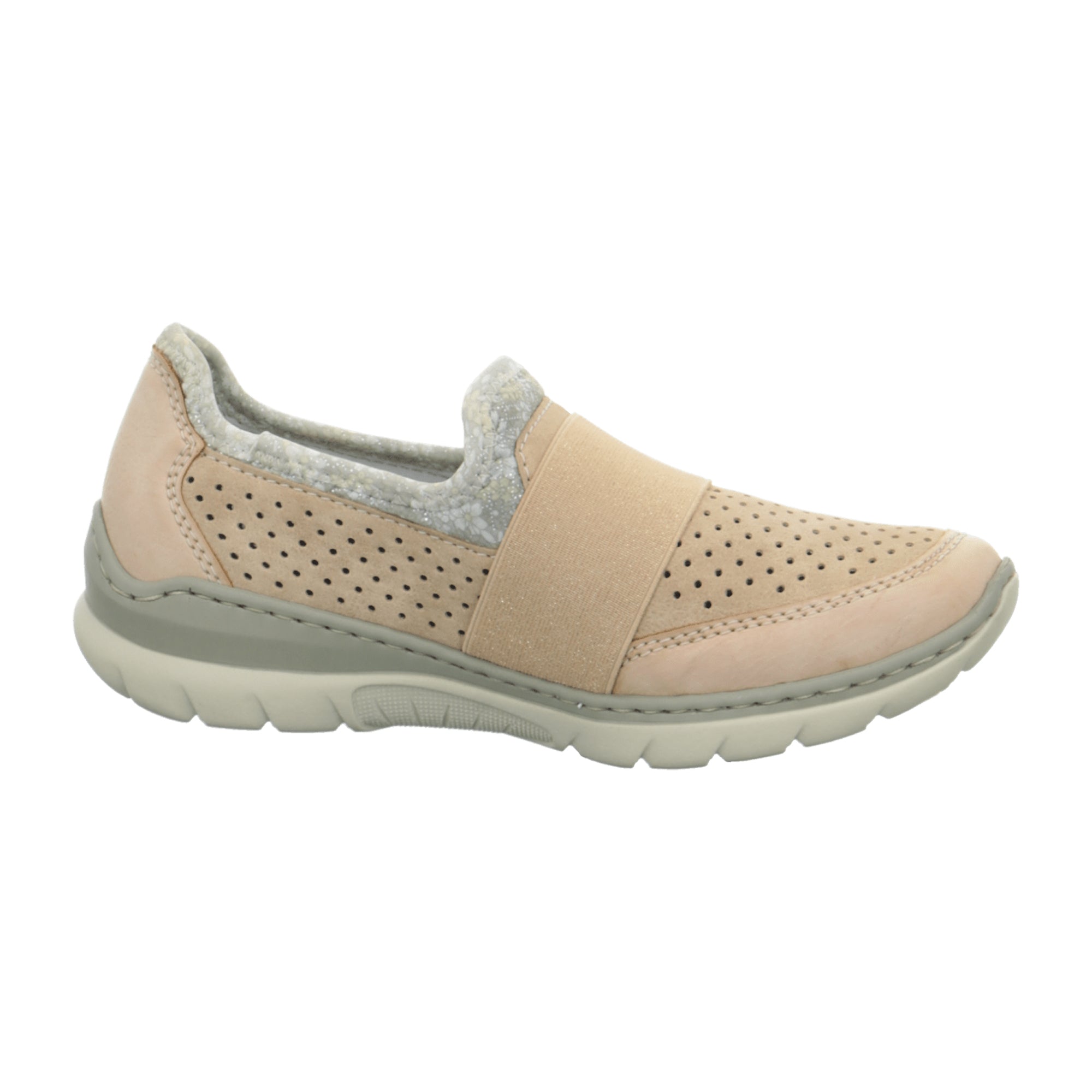 Rieker Women's Casual Beige Slip-On Shoes with Soft Memory Foam Footbed