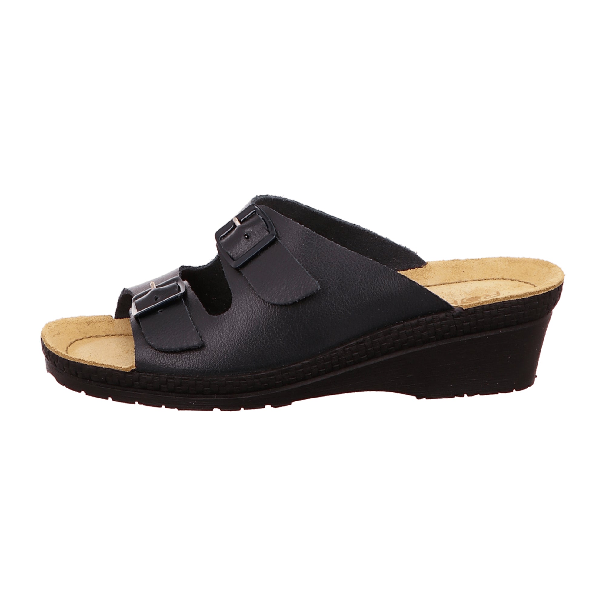 Rohde Women's Blue Leather House Shoes with Wedge Heel