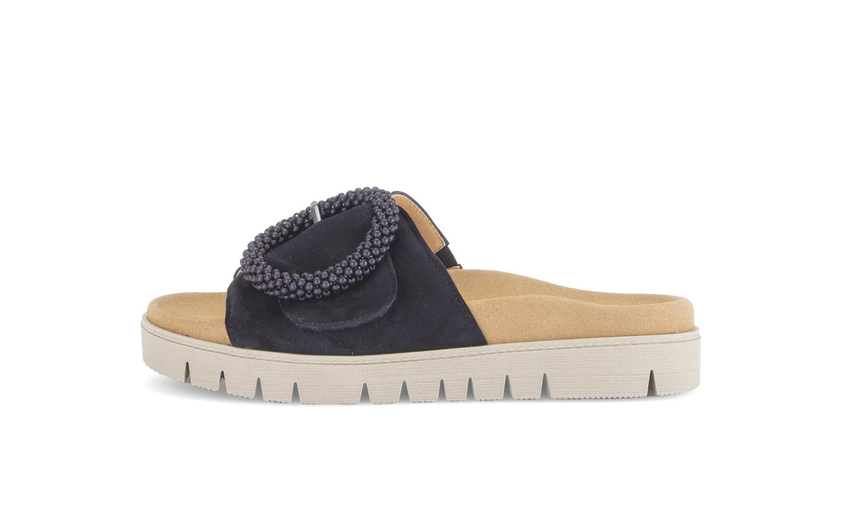Gabor Women Pantolette Dark Blue Nubuck Leather Sandal Size EU