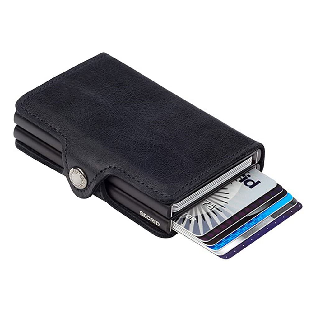 Secrid Twin Wallet Black Vintage - Compact RFID Card Holder with Aluminium