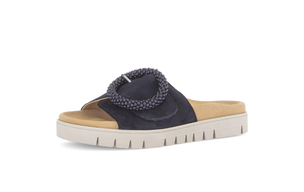 Gabor Women Pantolette Dark Blue Nubuck Leather Sandal Size EU