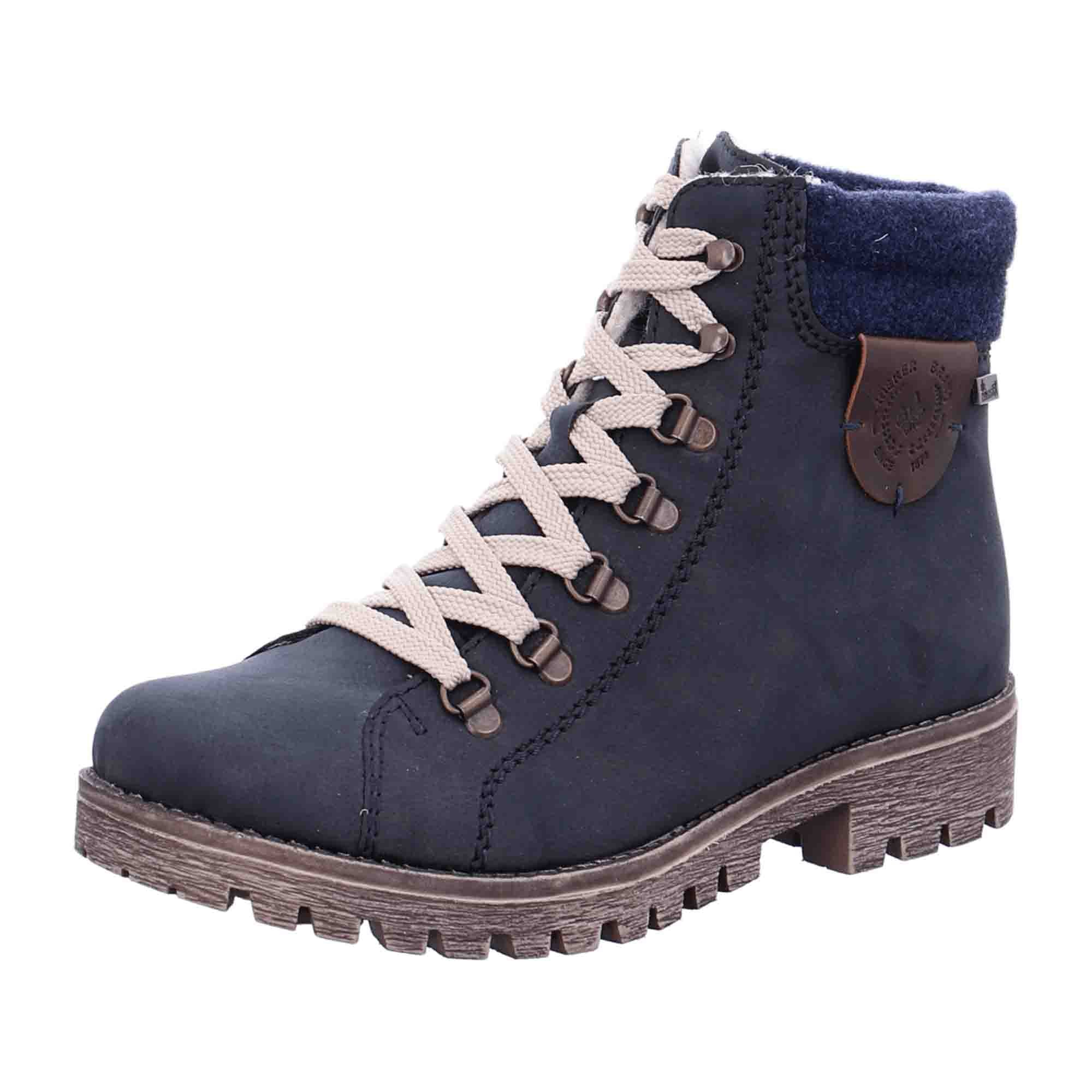 Rieker 785F8-14 Blue Women's Warm Lined Boots with Zipper and Rubber Sole