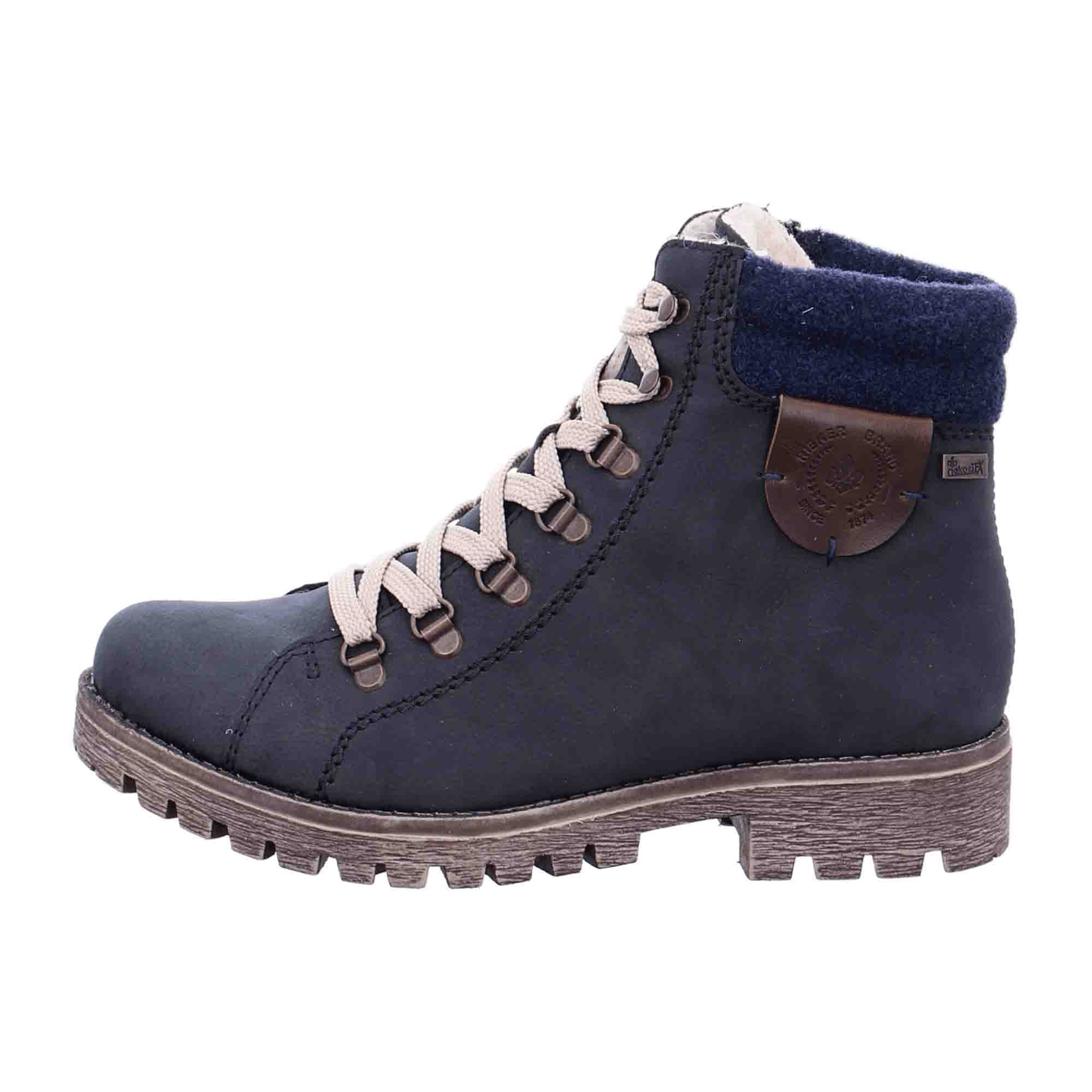 Rieker 785F8-14 Blue Women's Warm Lined Boots with Zipper and Rubber Sole
