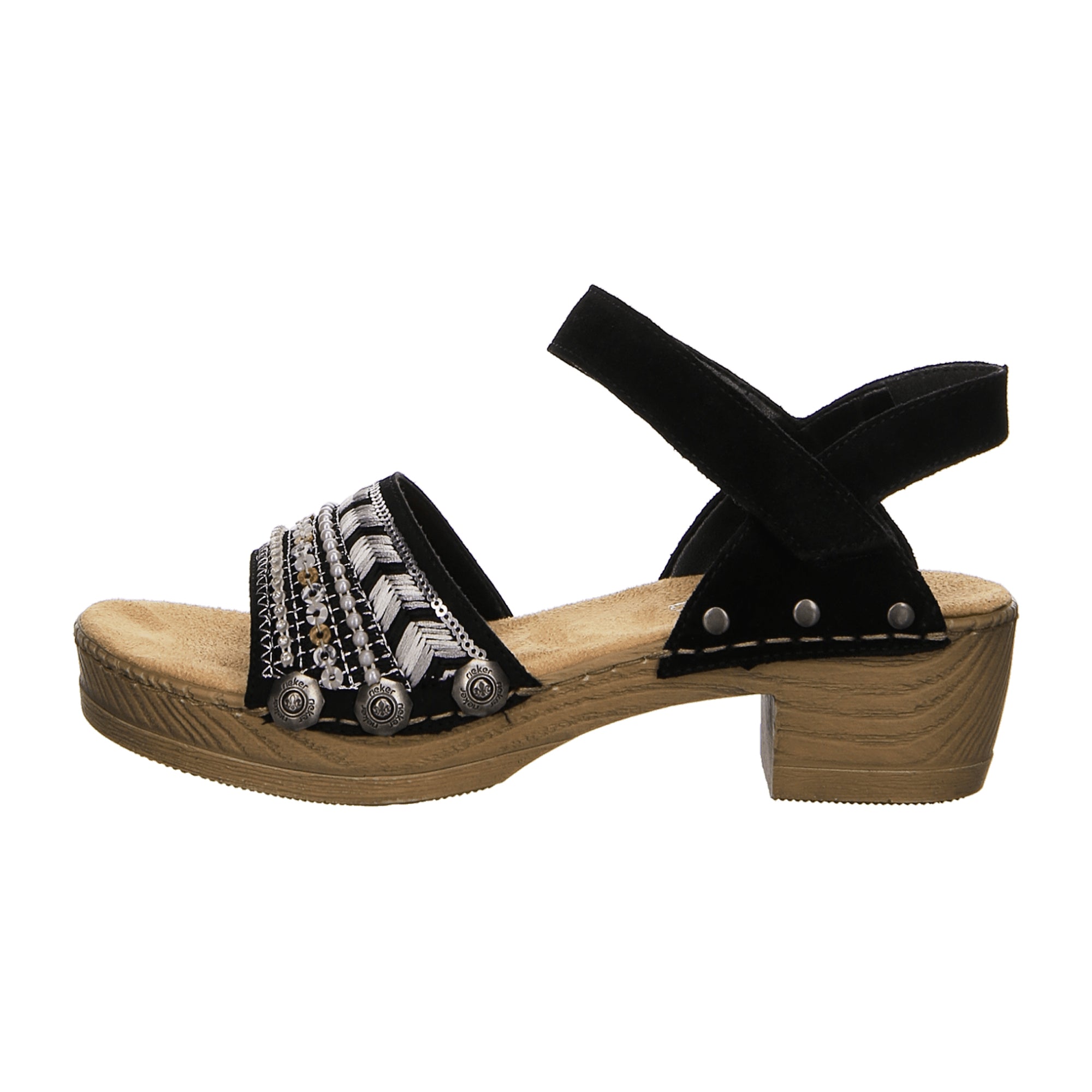 Rieker Black Sandalette for Women with Velour Leather and Textile Upper