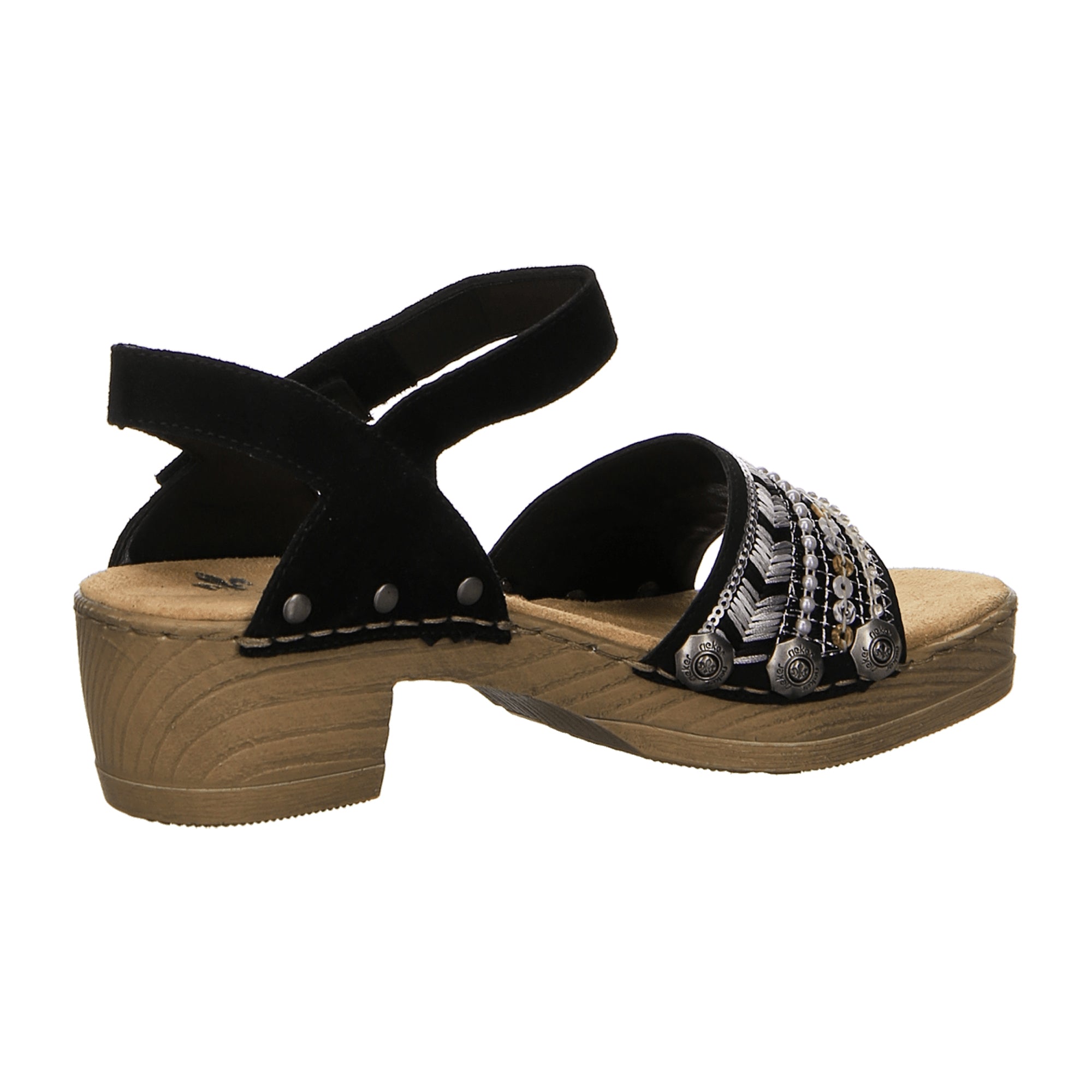 Rieker Black Sandalette for Women with Velour Leather and Textile Upper