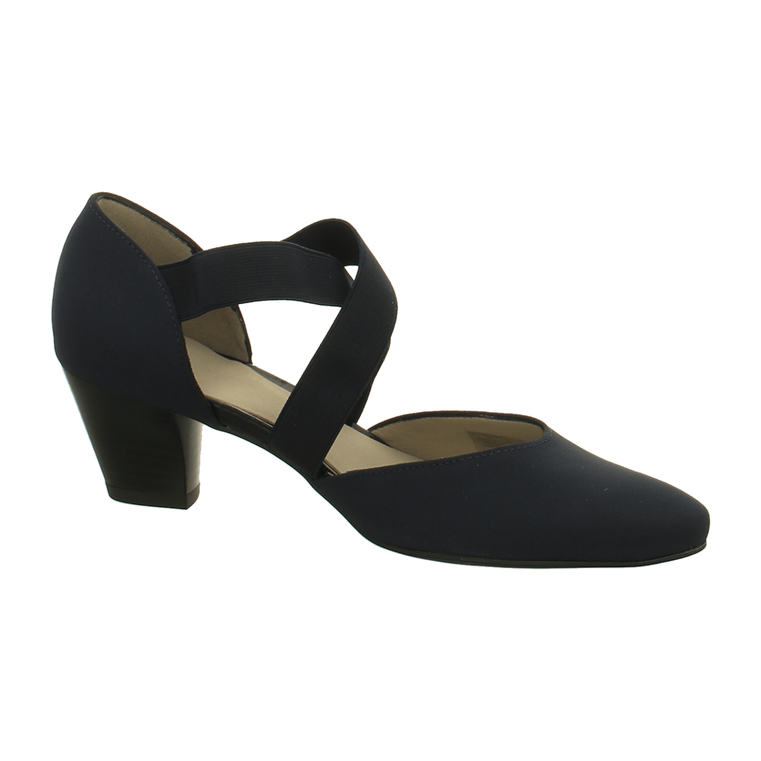 ARA Comfortable Women's Pumps in Smooth Blue Leather with Ankle Strap and Round Toe