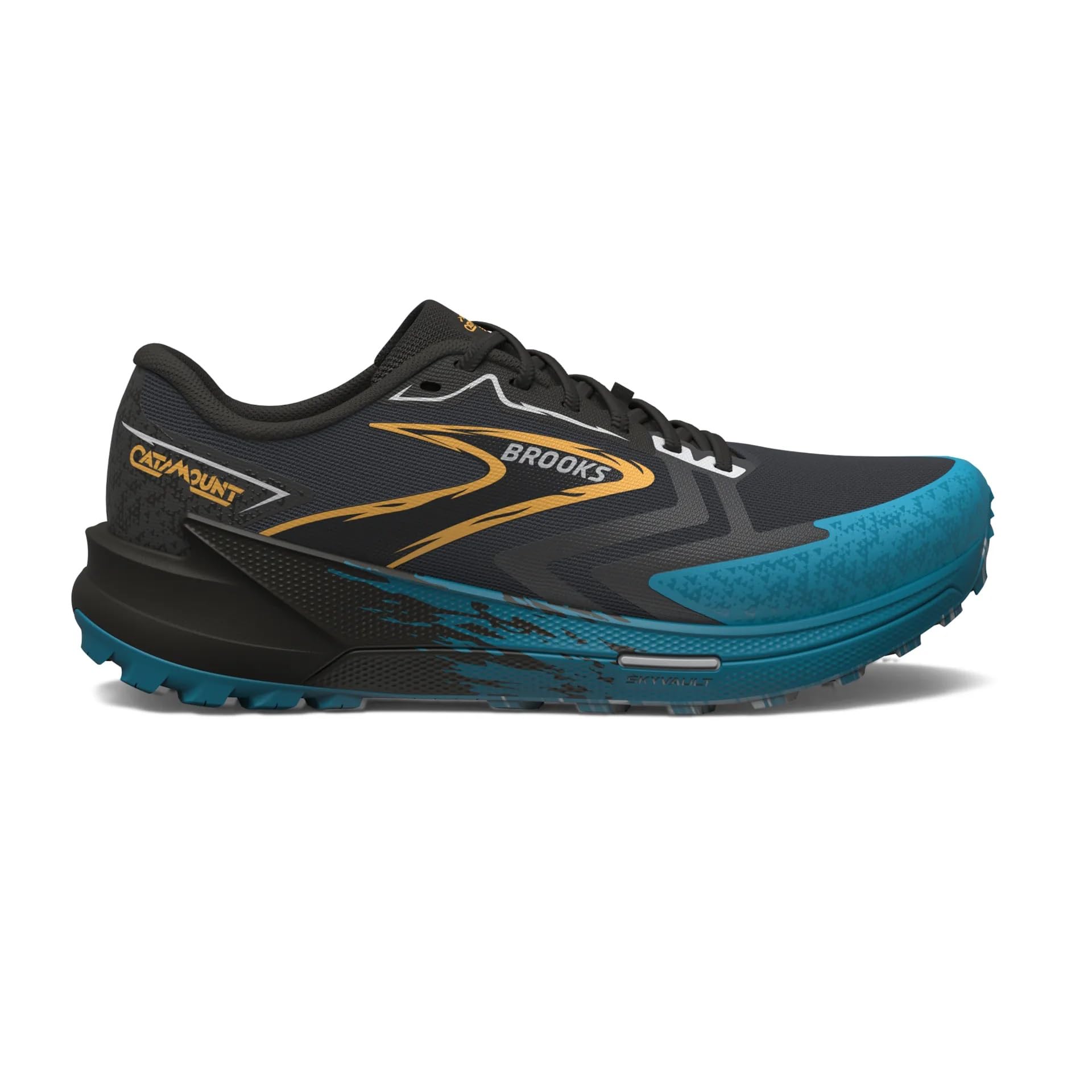 Brooks Catamount 3 Men's Lightweight Performance Running Shoes, Synthetic Upper — Ebony/Mosaic Blue/Orange