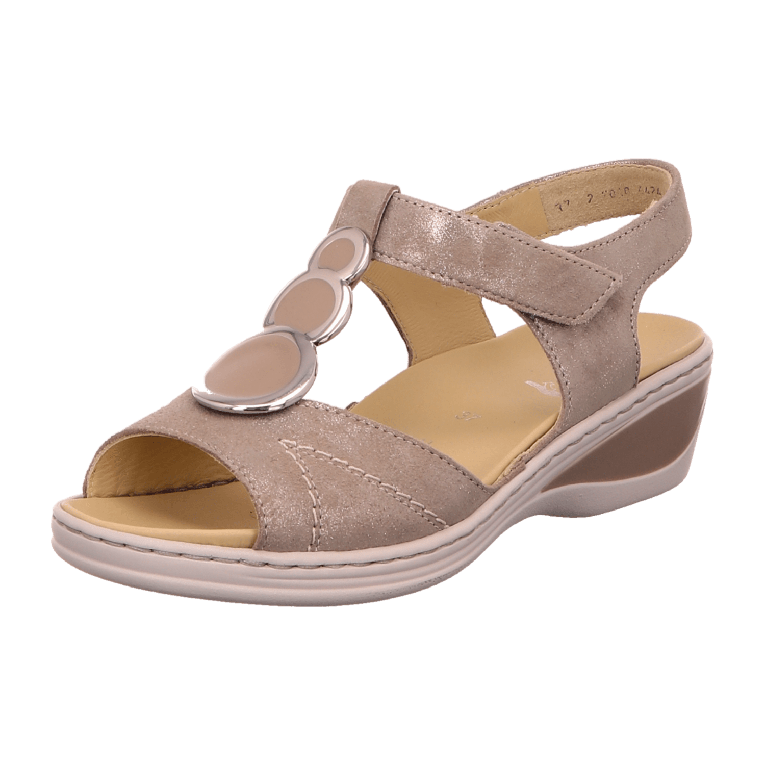 ARA COLMAR Women's T-Bar Leather Sandals in Beige with Hook-and-Loop Fastening - Bartel-Shop