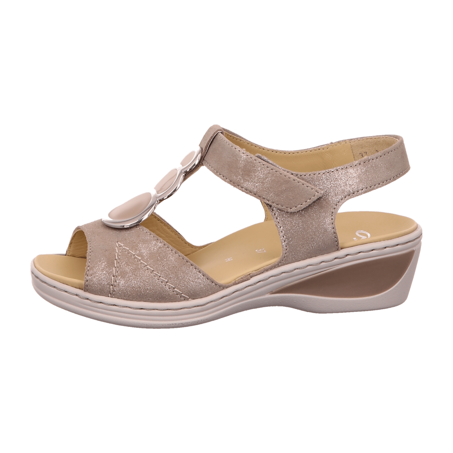 ARA COLMAR Women's T-Bar Leather Sandals in Beige with Hook-and-Loop Fastening - Bartel-Shop