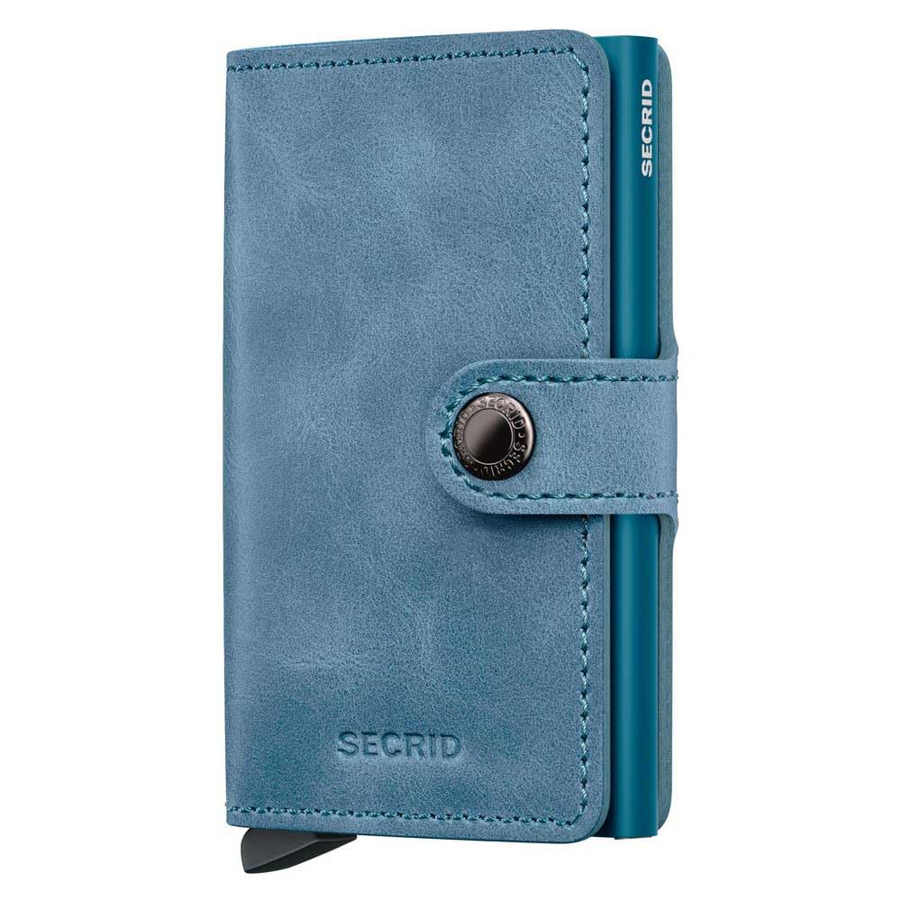 Secrid Miniwallet Card Protector - Vintage Leather Aluminium Teal RFID Wallet