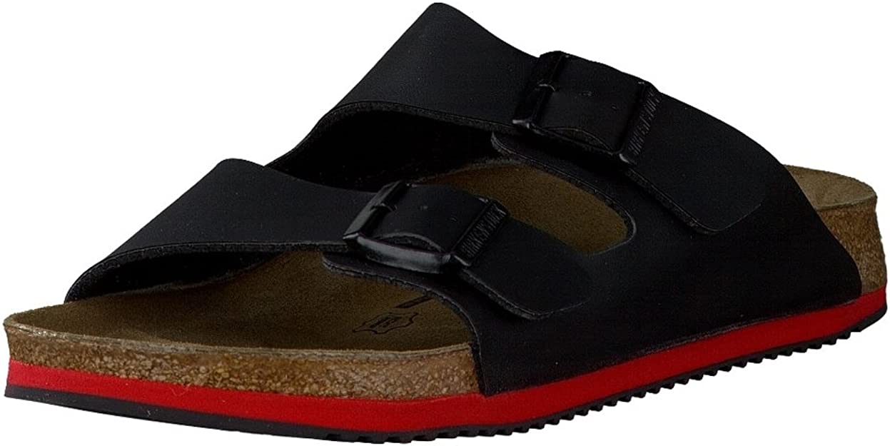 Birkenstock Arizona Super Grip men's Mules narrow black red Birko-Flor - Bartel-Shop