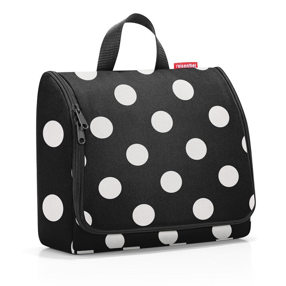 reisenthel Toiletbag XL Dots White - Water-Resistant Polyester Toiletry Bag with Hook