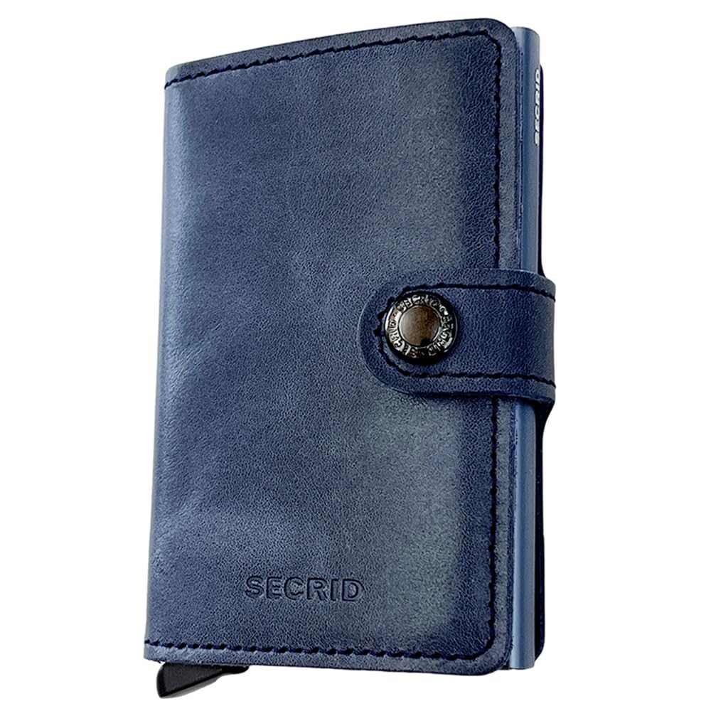 Secrid Miniwallet Vintage Blue Leather Wallet with RFID Protection