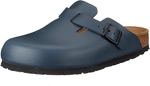 Birkenstock Boston Slippers Clogs Mules Slip On Leather Blue Navy Casual narrow - Bartel-Shop
