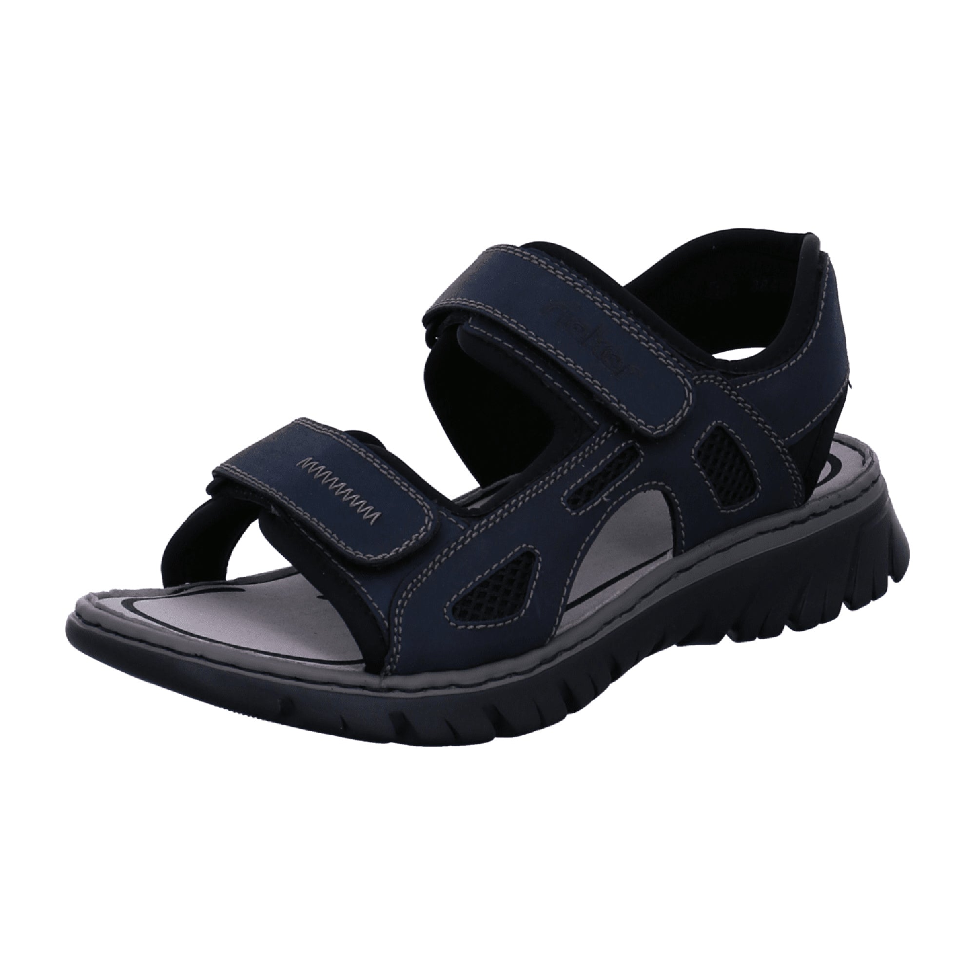 Rieker Blue Gray Trekking Sandals with Velcro Closure and Shock Absorbing Sole