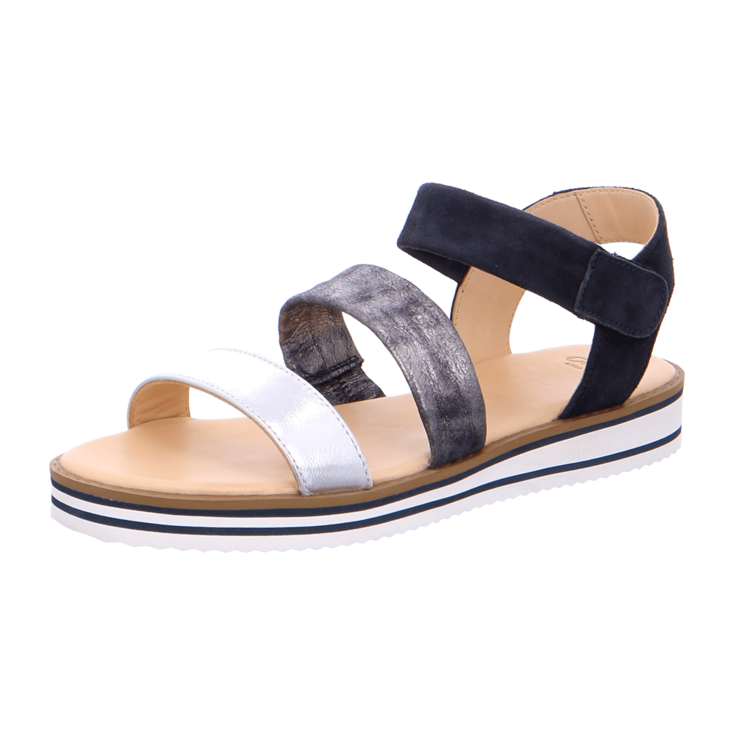 ARA Women's Ankle Strap Sandals in Blue Smooth Leather Open Toe - Bartel-Shop