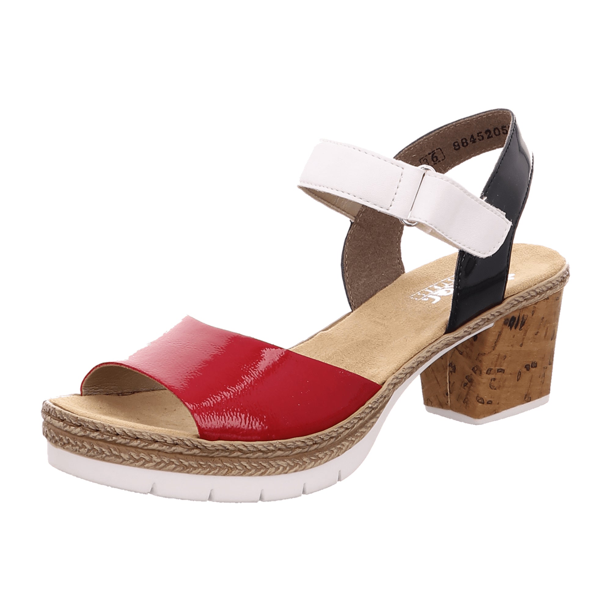 Rieker Red Women's Sandals with Block Heel and Velcro Closure