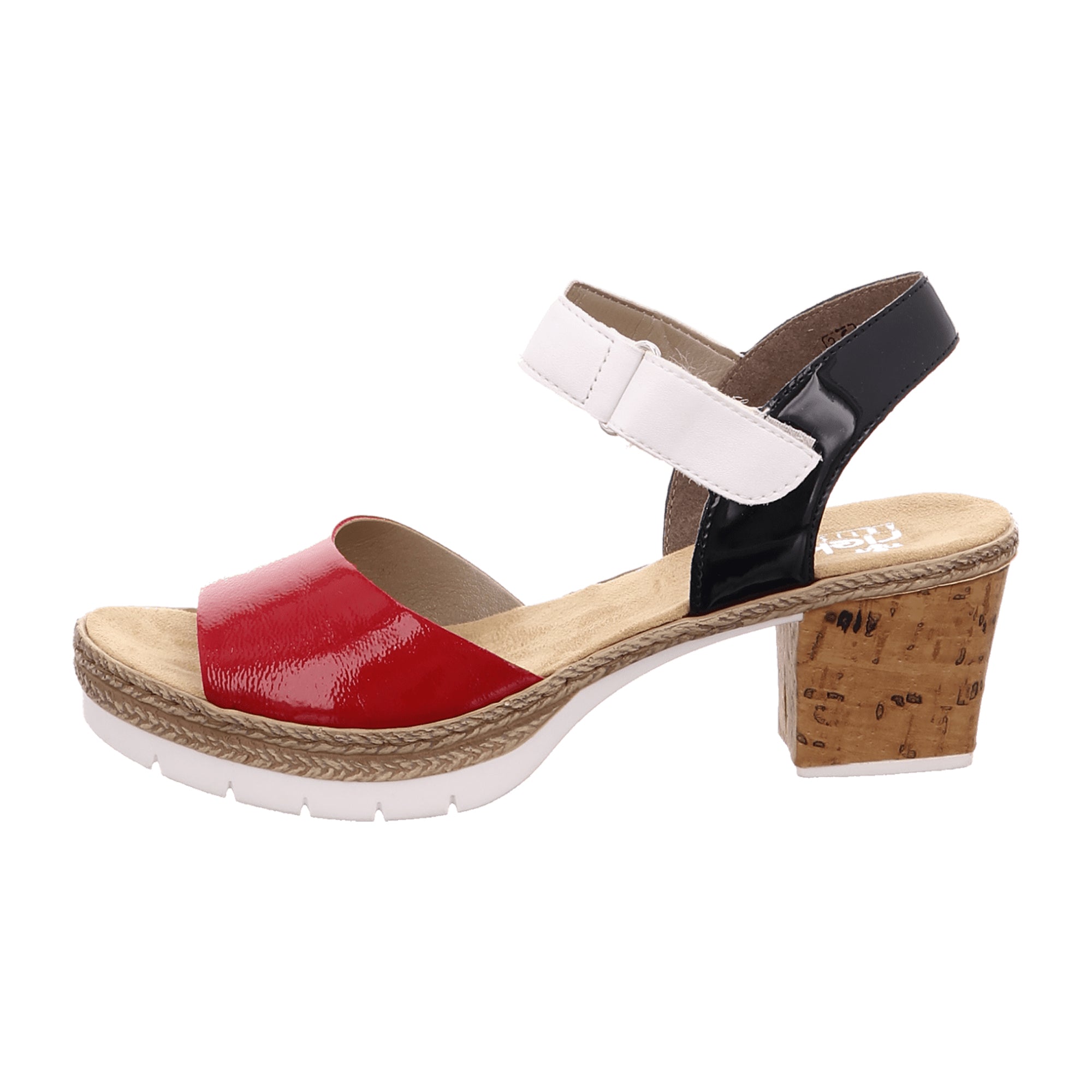 Rieker Red Women's Sandals with Block Heel and Velcro Closure