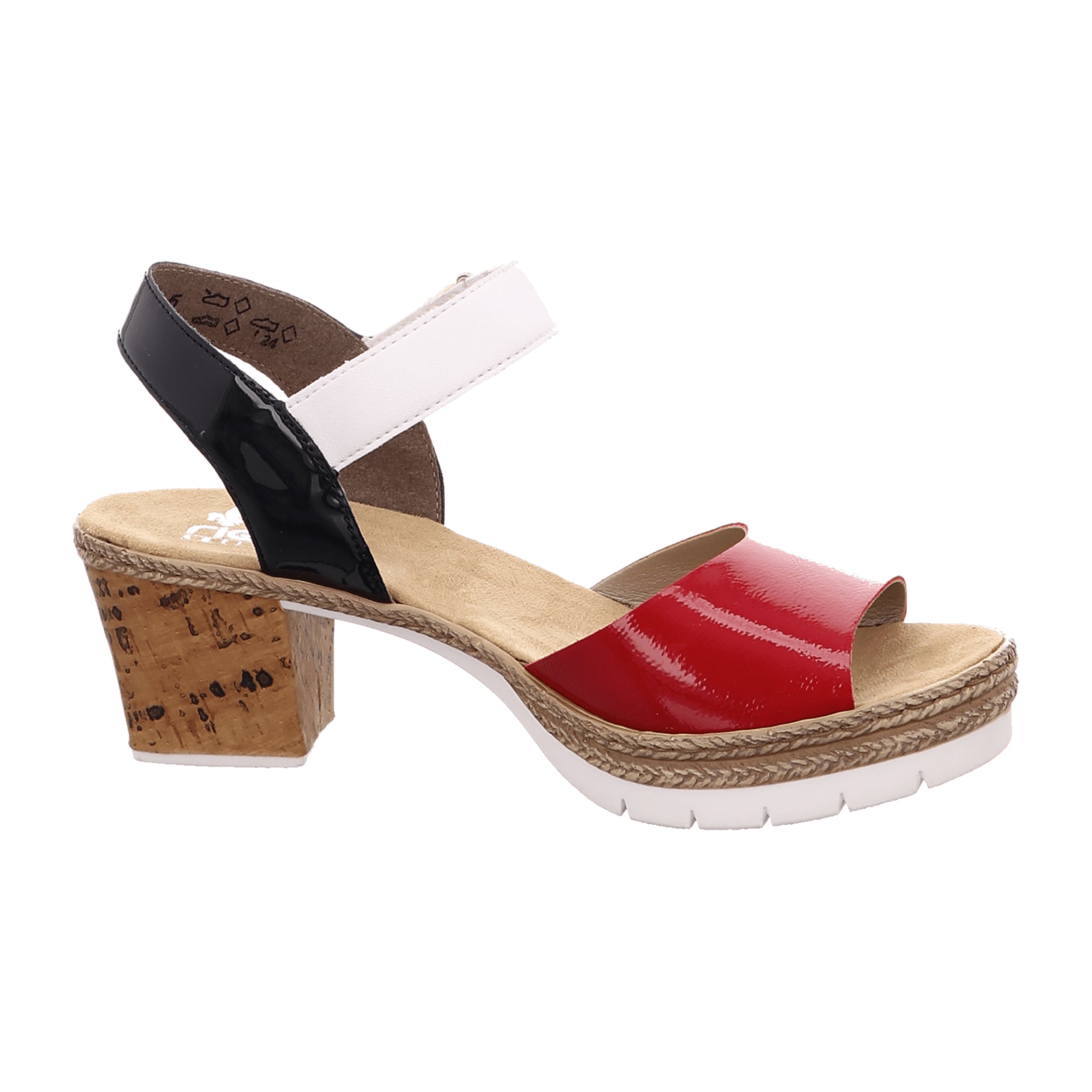 Rieker Red Women's Sandals with Block Heel and Velcro Closure