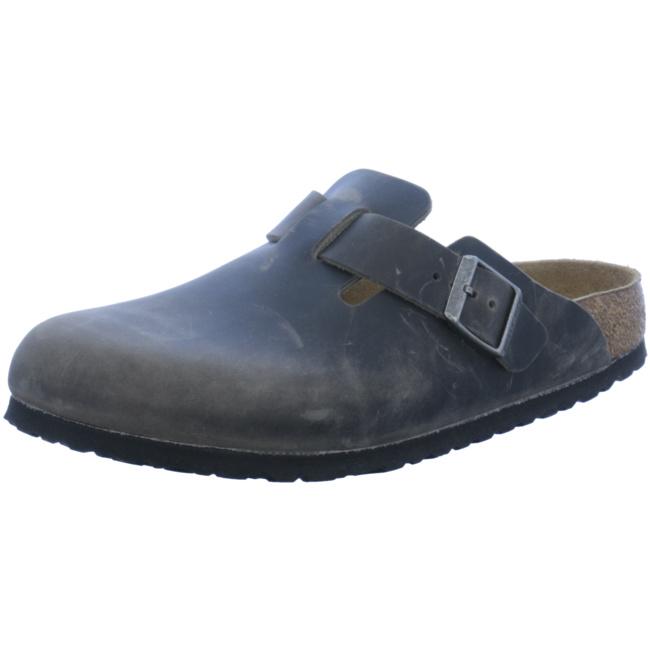Birkenstock Boston SFB Iron Oiled Leather narrow Slippers Mules Clogs gray - Bartel-Shop