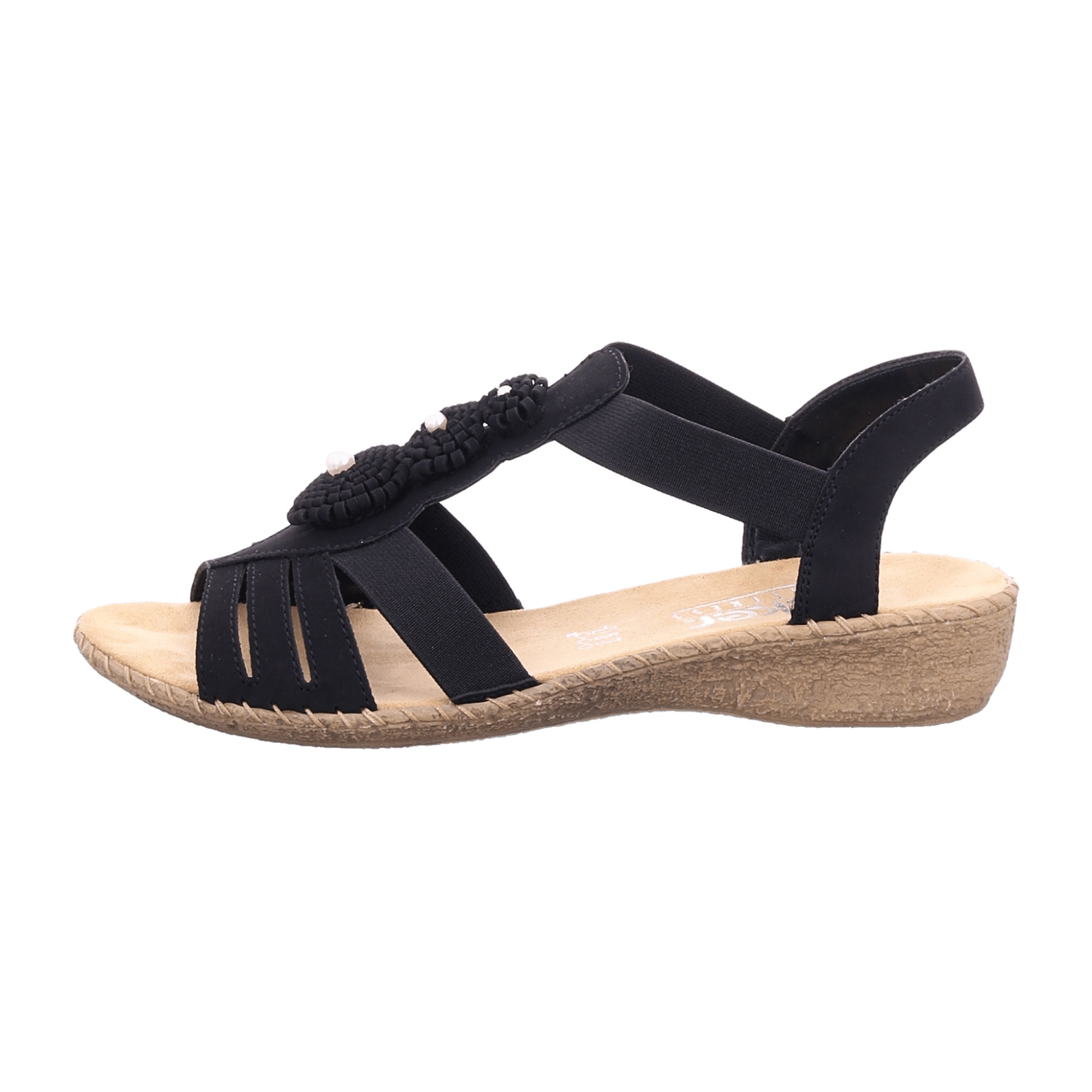 Rieker Women's Black Sandals Comfortable Slip-On Elastic Band Lightweight Casual