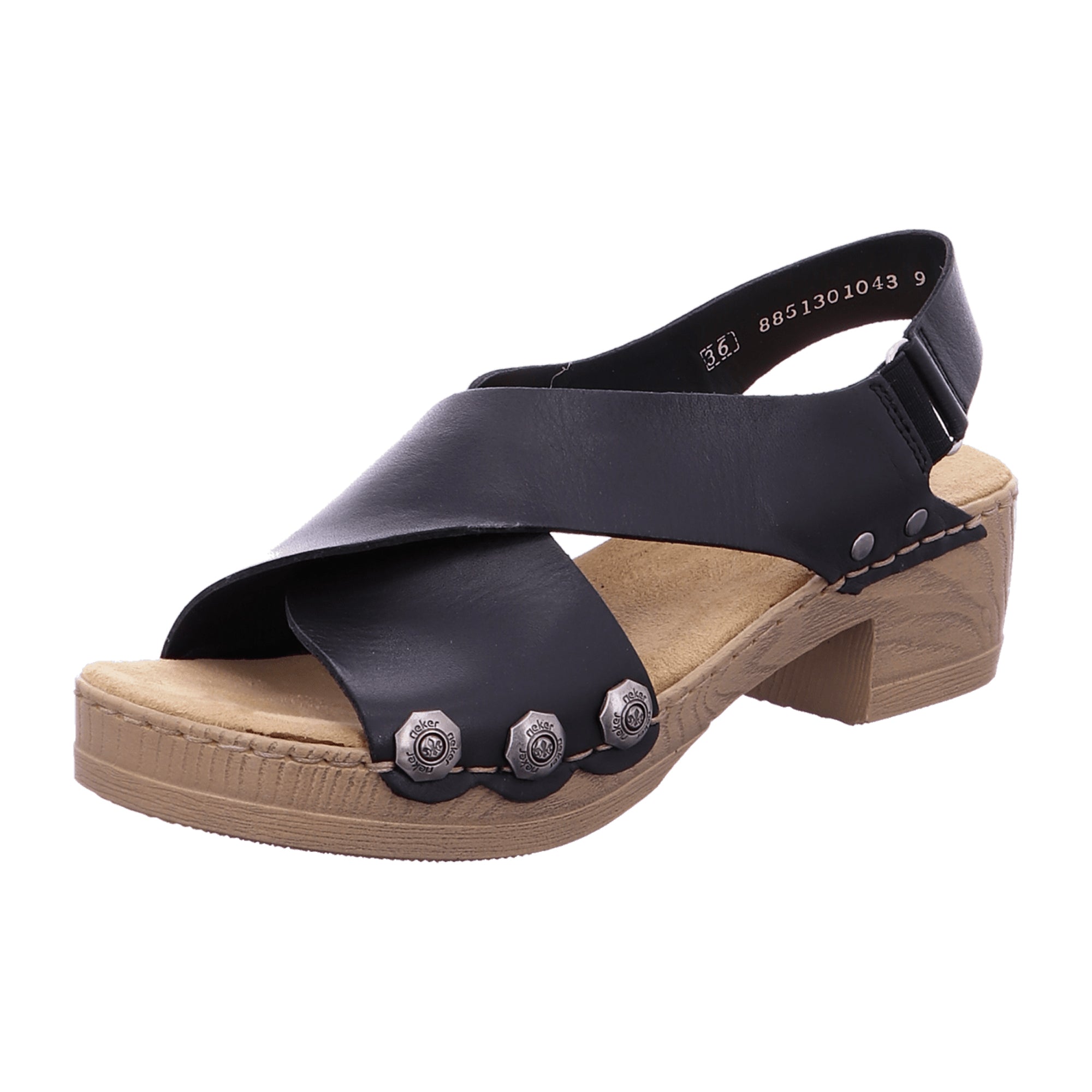 Rieker Women's Black Sandalettes Comfortable Slip-On Leather Strappy Shoes