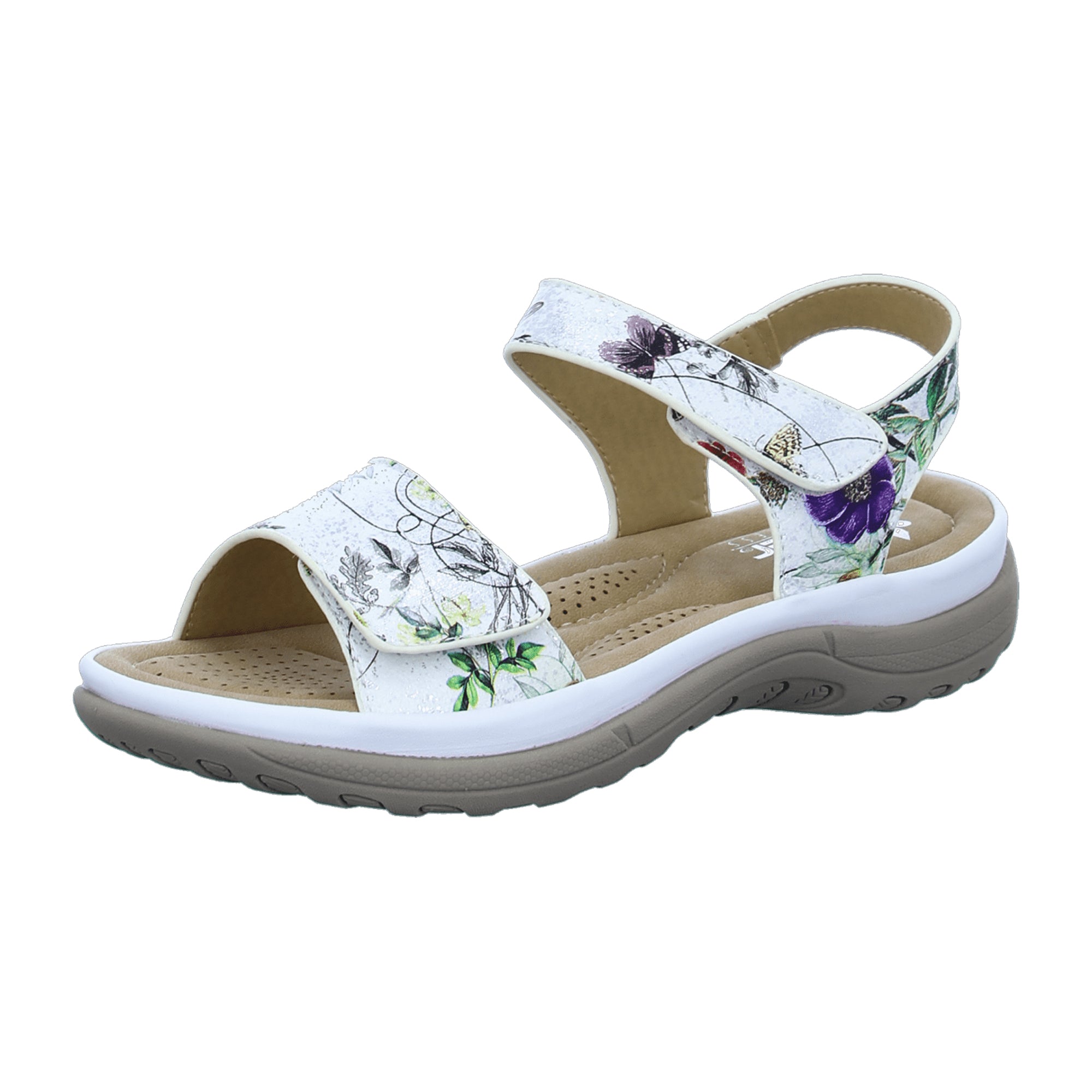 Rieker Women's White Comfort Sandals V8850-80 Flat Sole Synthetic Textile