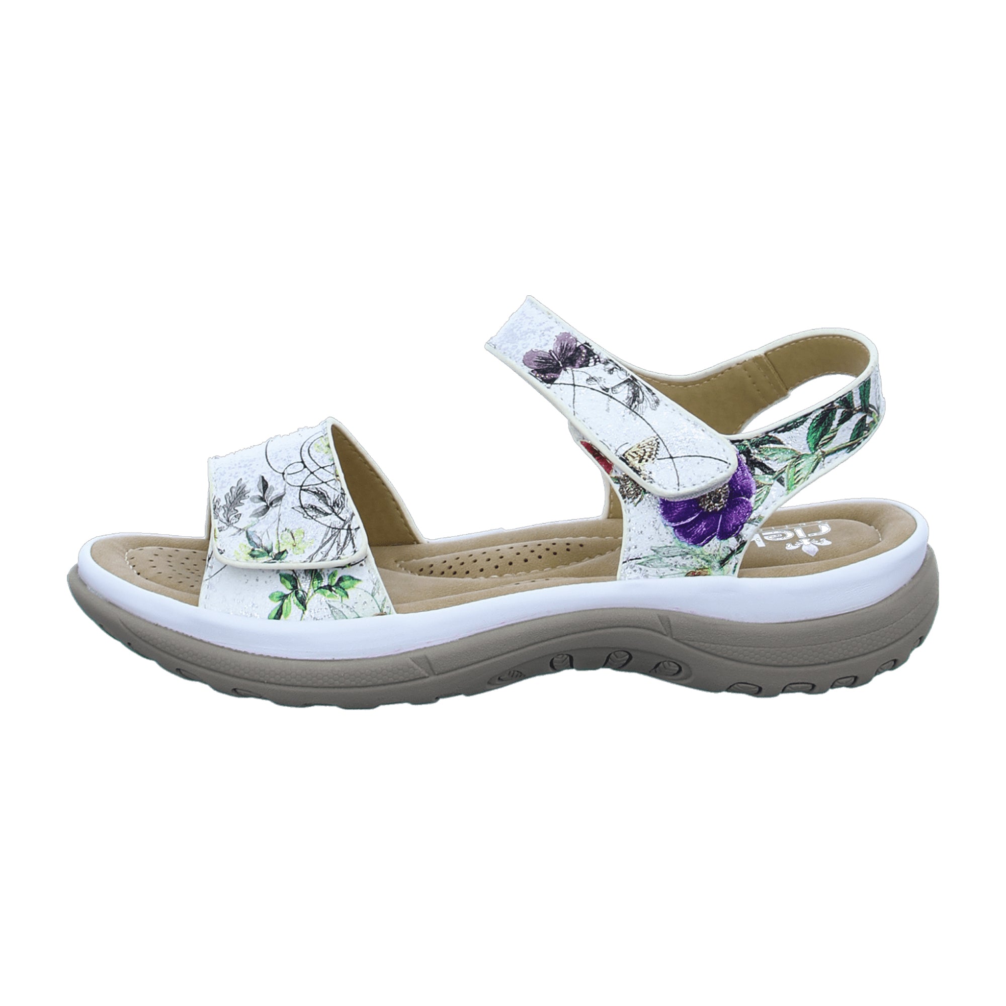 Rieker Women's White Comfort Sandals V8850-80 Flat Sole Synthetic Textile
