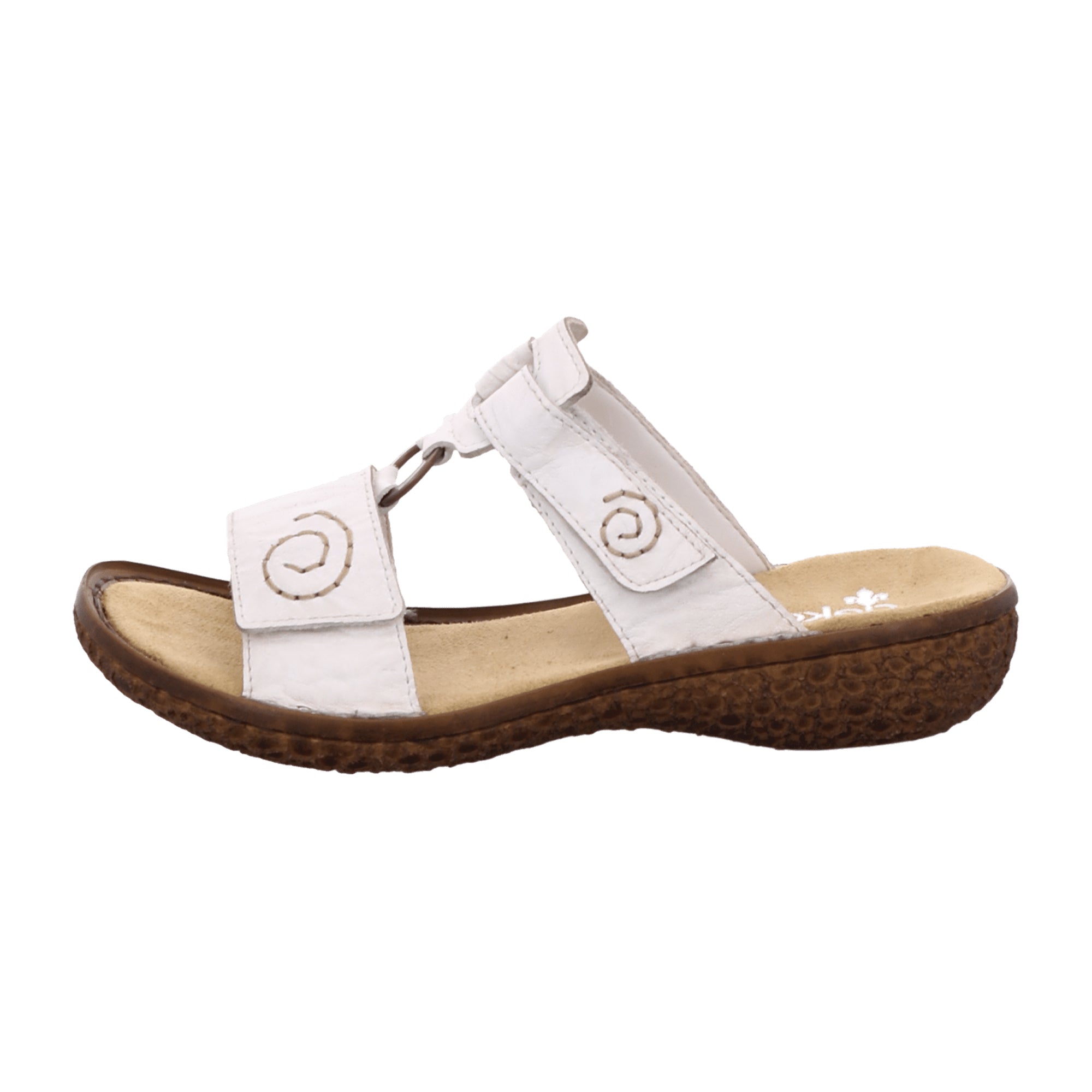Rieker Women's White Leather Pantolette Sandals with 30mm Heel and Velcro Strap