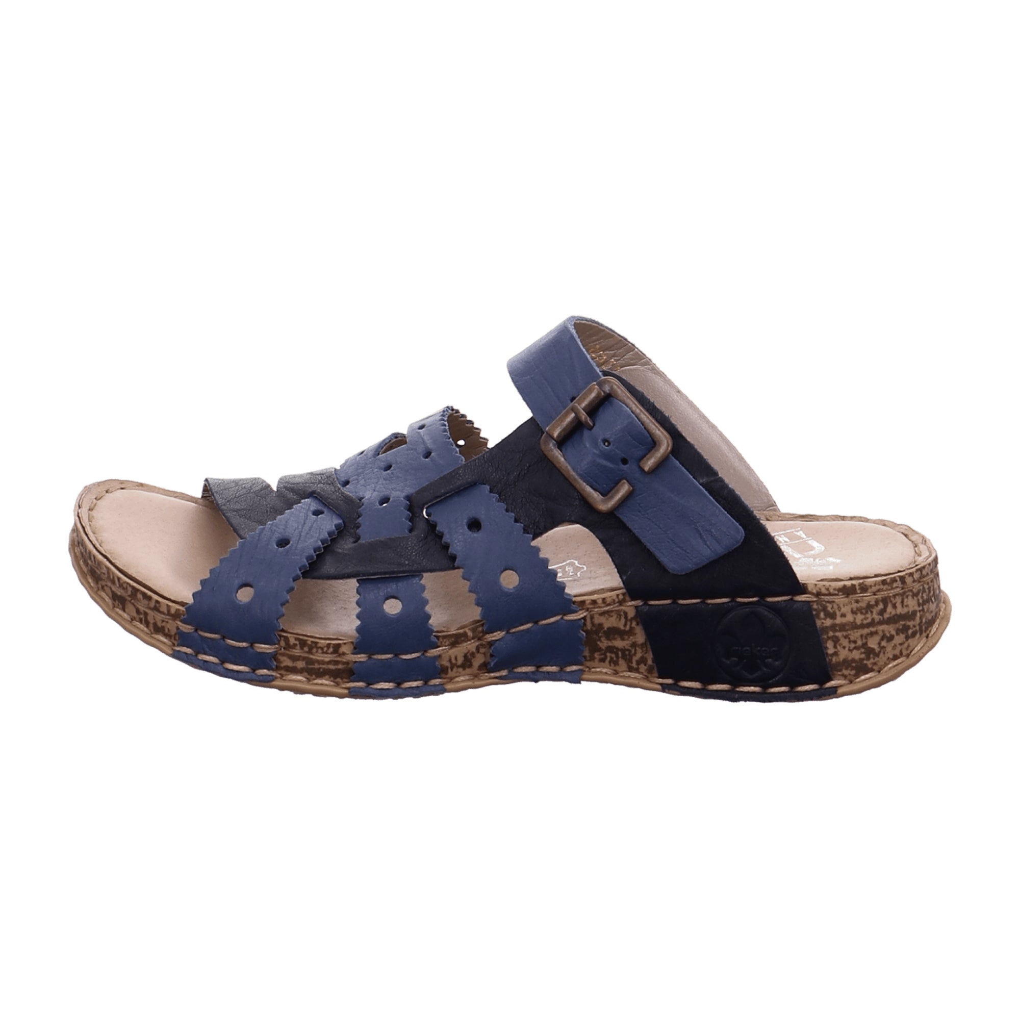 Rieker Women's Blue Sandals with Buckle Closure and Wedge Heel