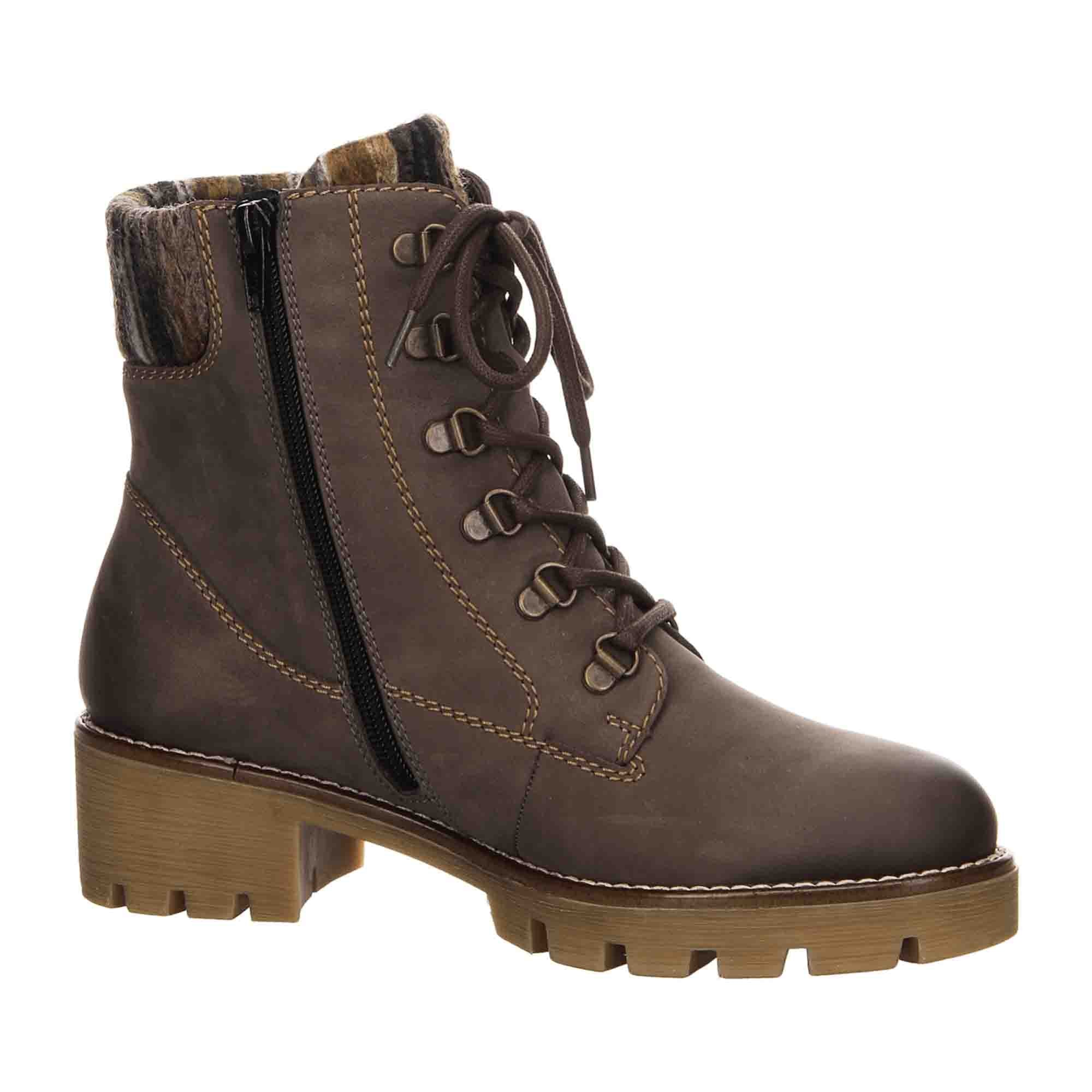 Remonte R5378 Women's Brown Nubuck Boots with Warm Lining and Zip Closure