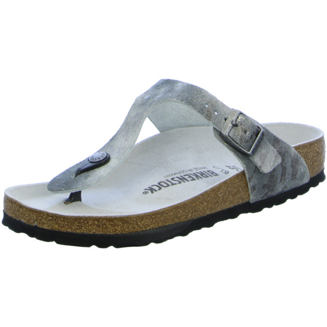Birkenstock Gizeh Thongs regular Vintage Metallic Gray Silver Leather Shoes Flip Flops Sandals Slippers - Bartel-Shop