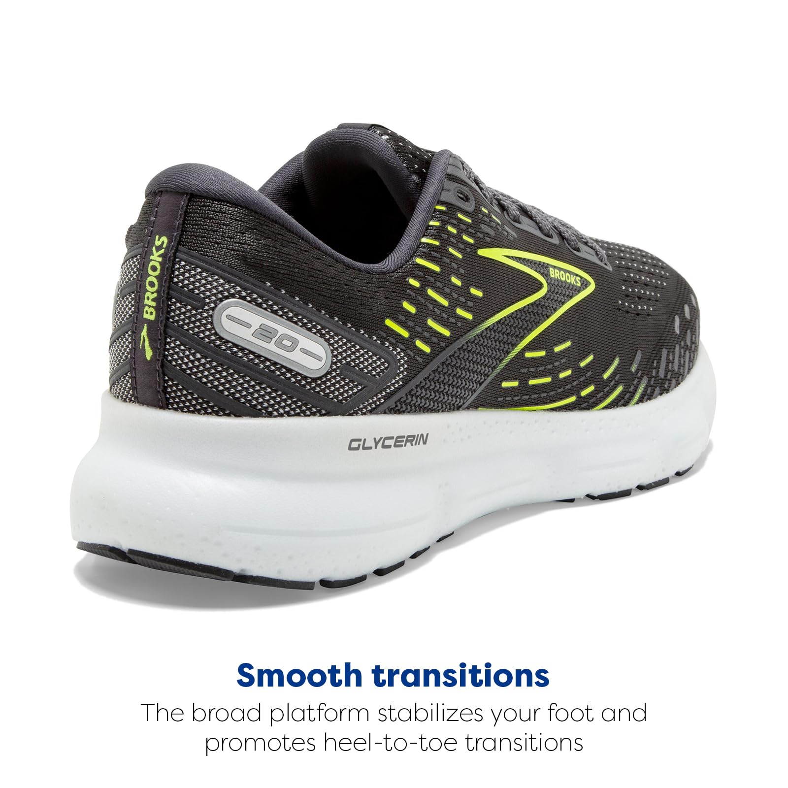 Brooks Glycerin 20 Men's Road Running Shoes Ebony White Nightlife Lightweight Breathable