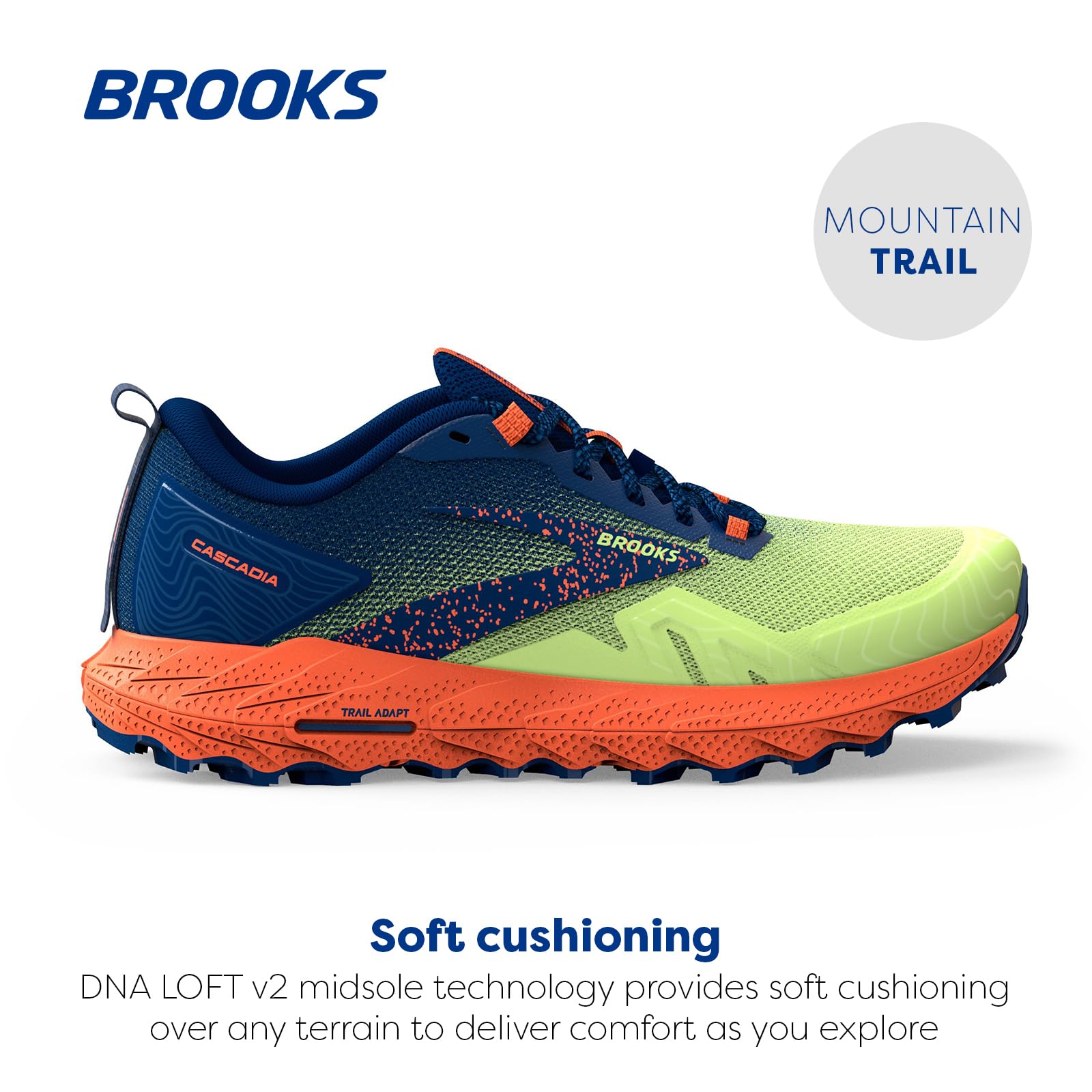 Brooks Cascadia 17 Men Running Shoes Lightweight Canvas Sharp Green Navy Firecracker