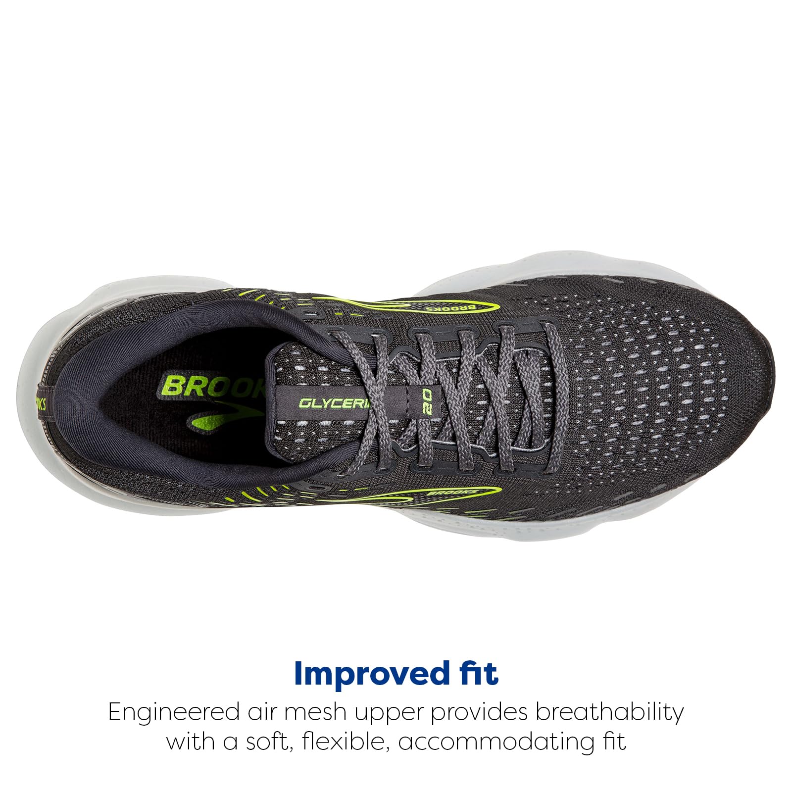 Brooks Glycerin 20 Men's Road Running Shoes Ebony White Nightlife Lightweight Breathable