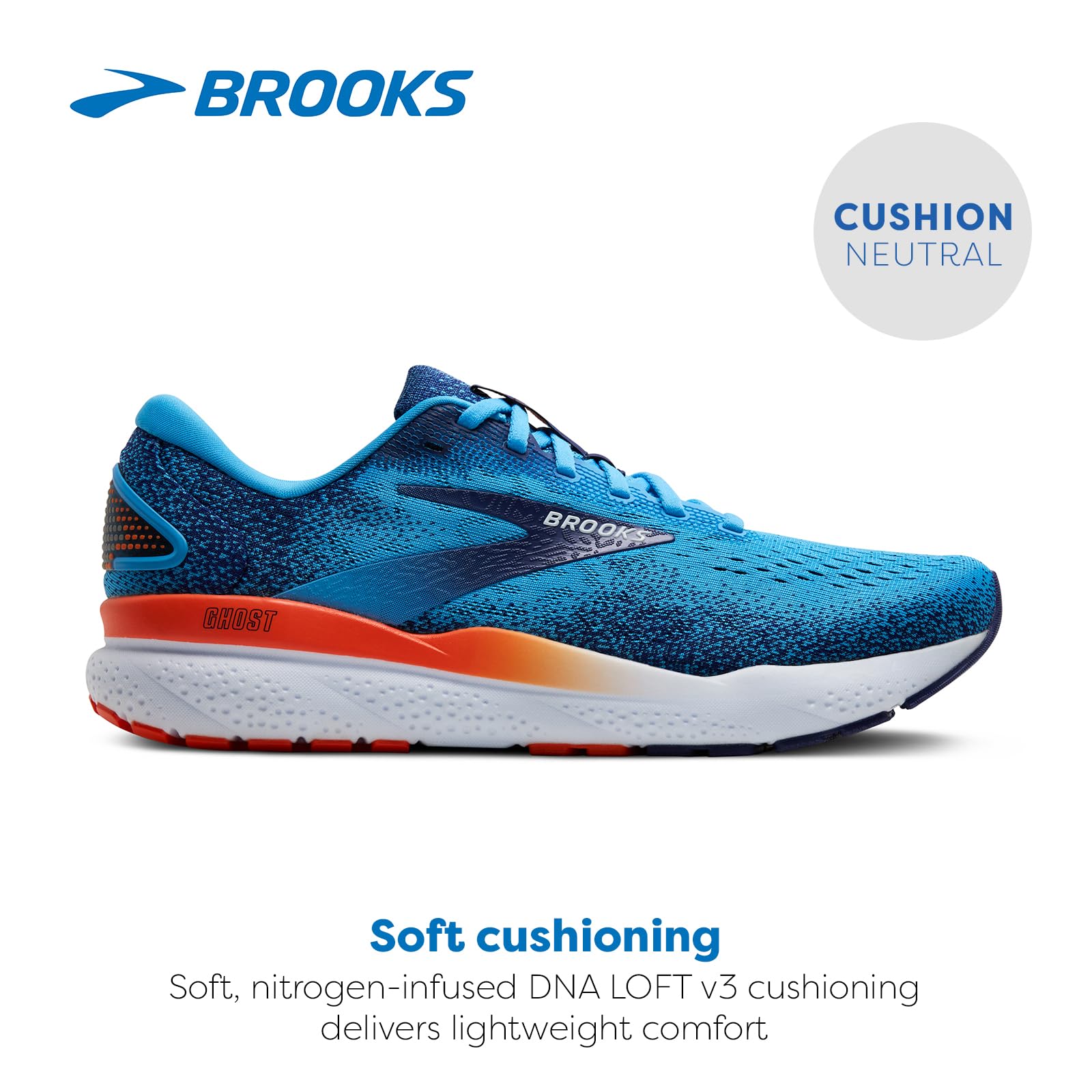 Brooks Ghost 16 Men Road Running Shoes Plastic Bonnie Blue Blue Ribbon Orange