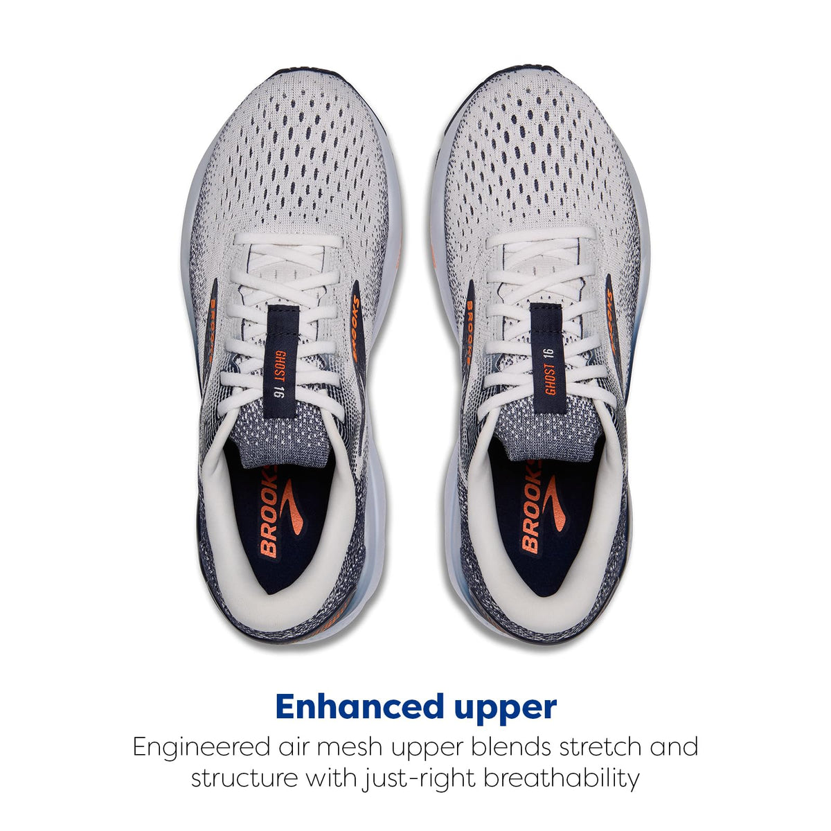 Brooks Ghost 16 Men Running Shoes White Peacoat Orange Rubber Diabetic-Friendly